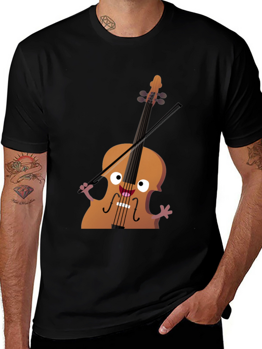 Funny Cello Cartoon Graphic Black T-Shirt