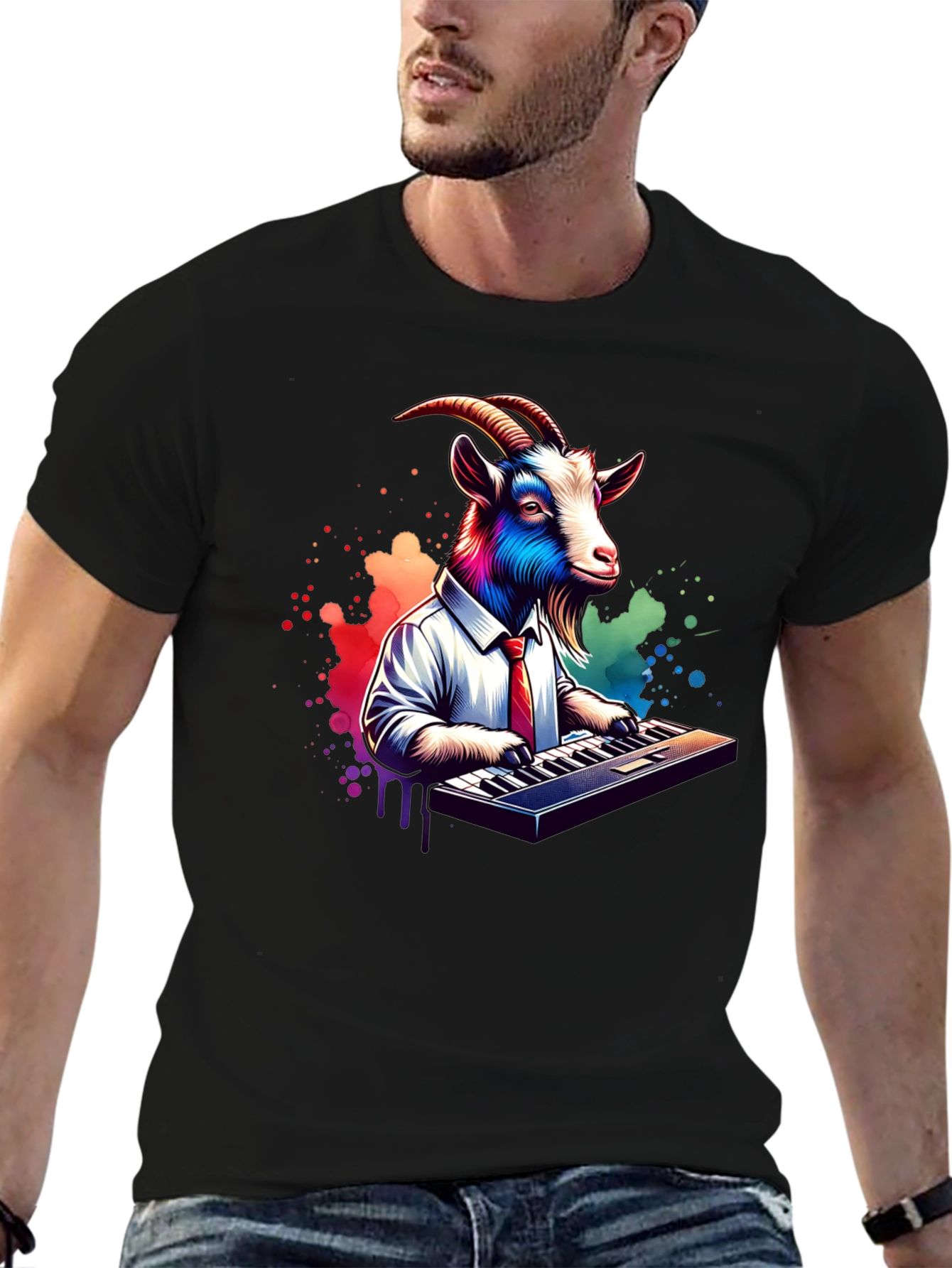 Goat Musician Graphic Tee - Black