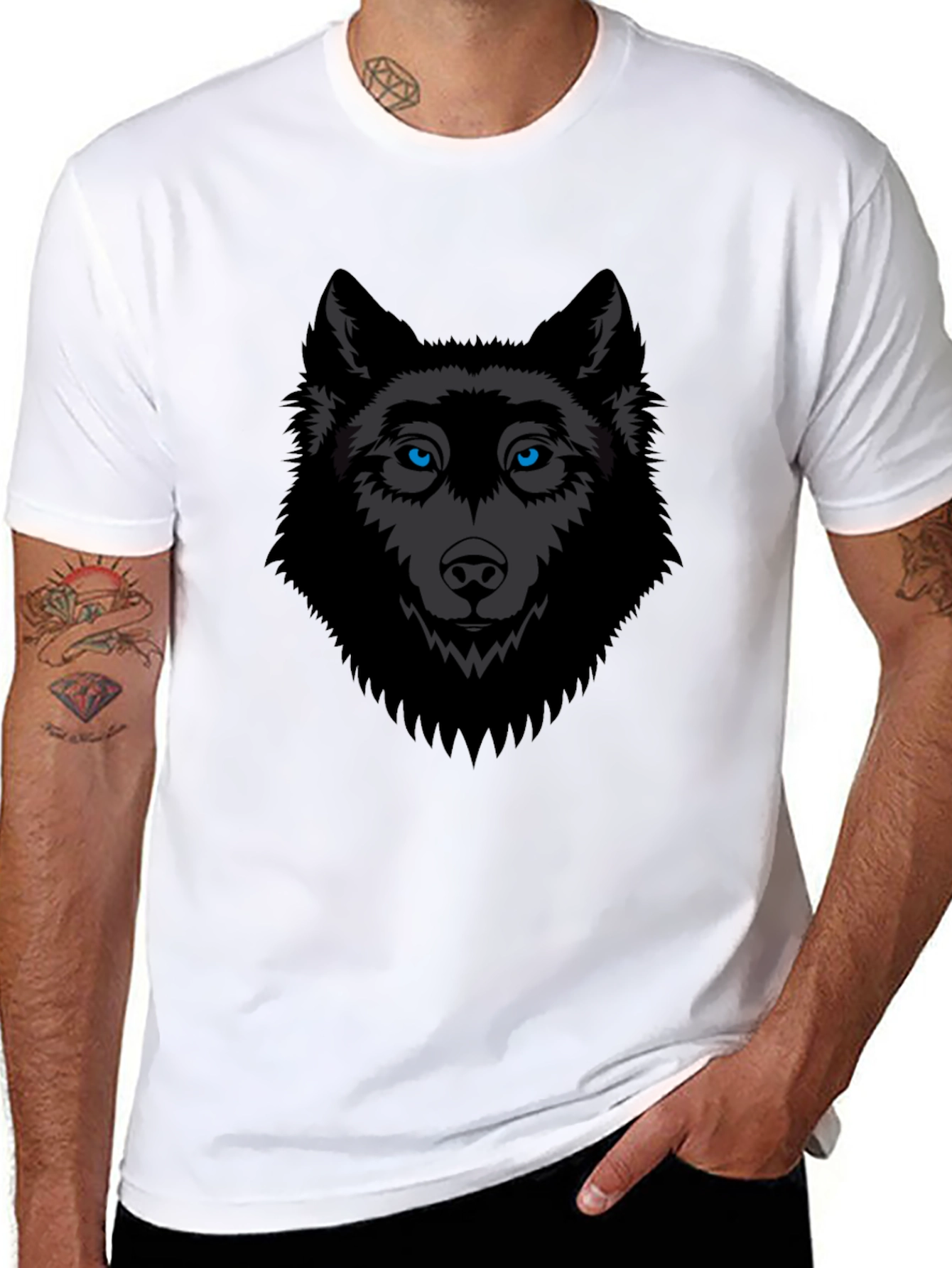 Mens Black Wolf Graphic T-Shirt