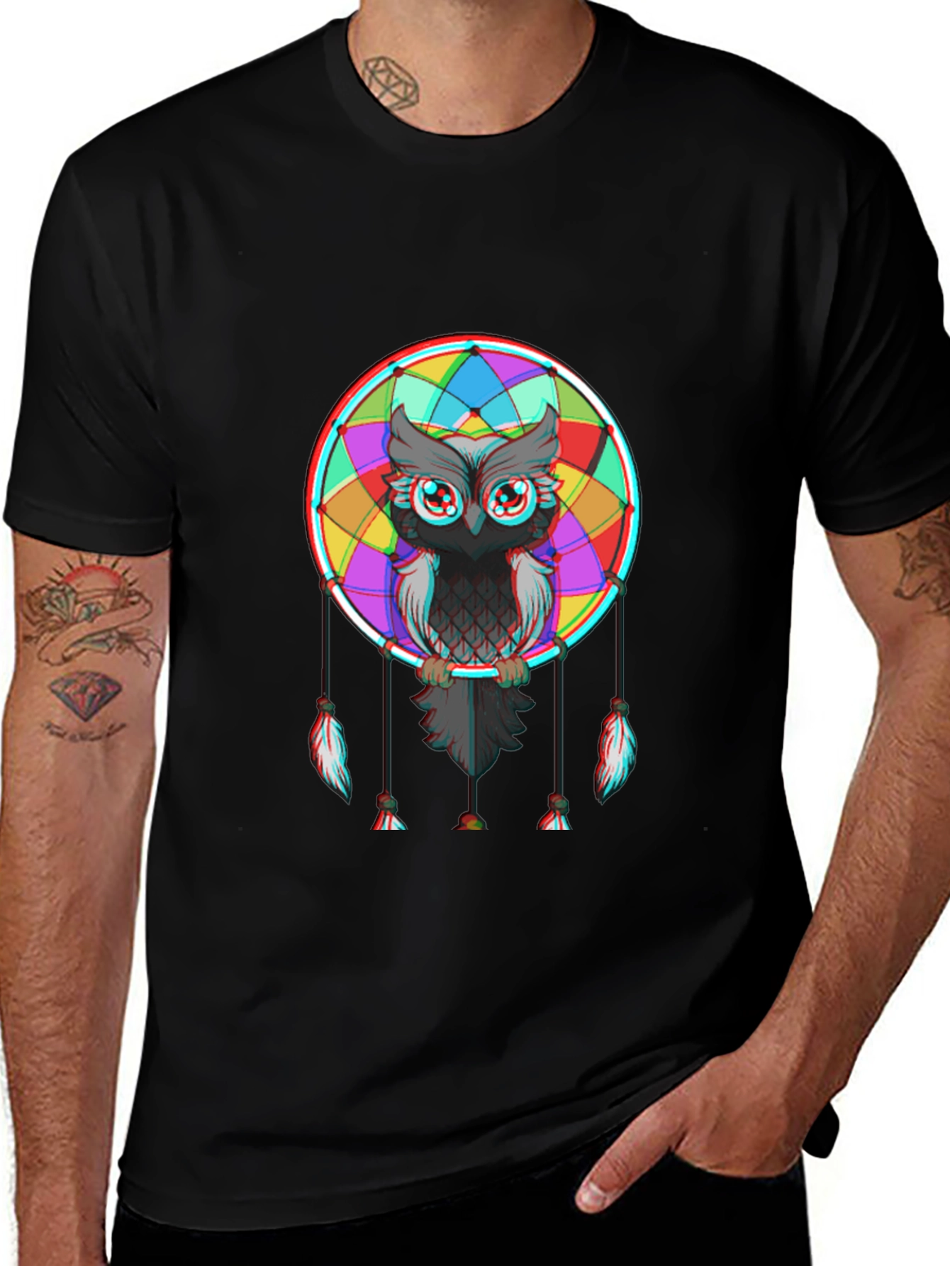 Owl Dreamcatcher Graphic Tee - Mens Black T-Shirt