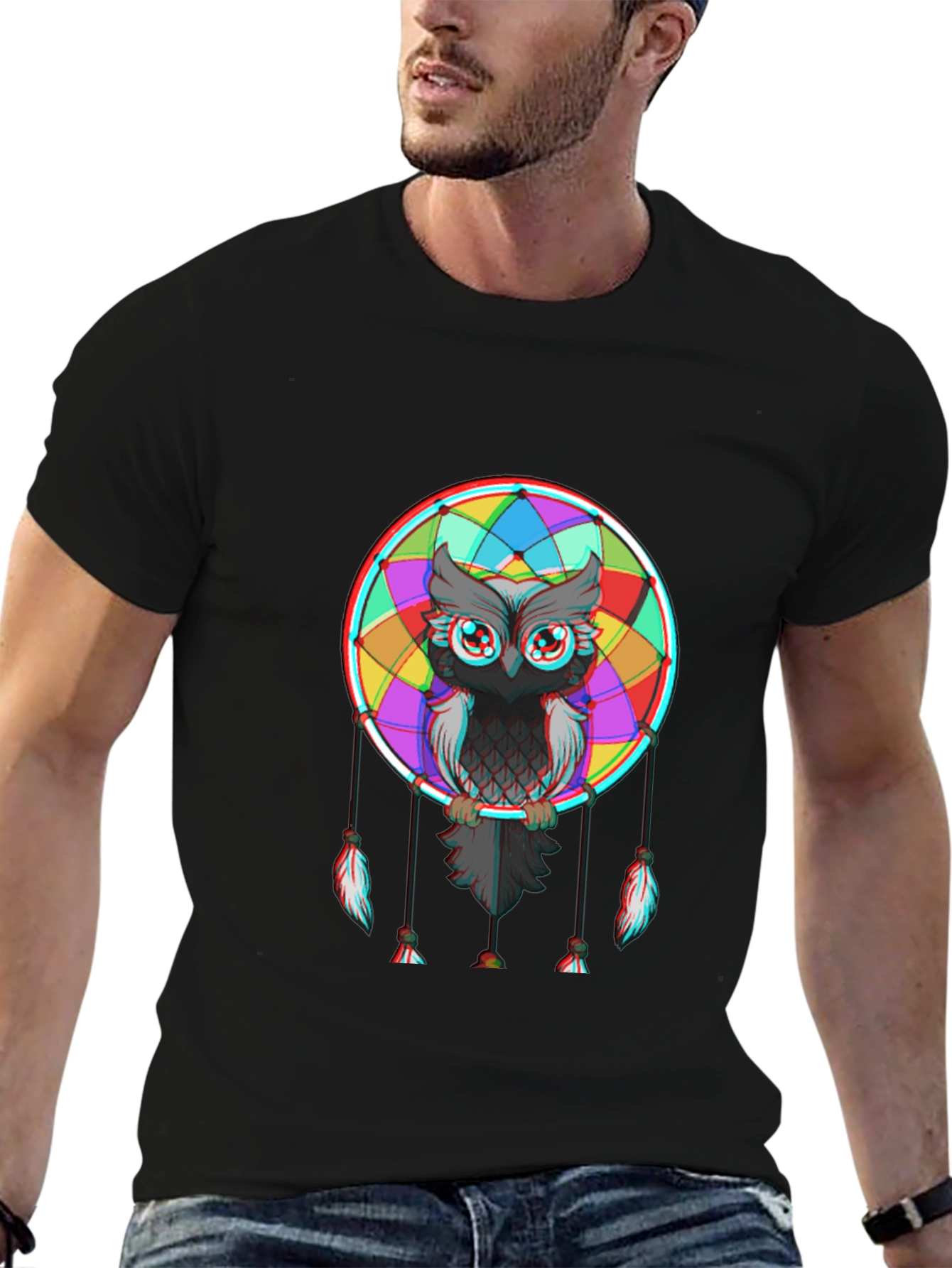 Owl Dreamcatcher Graphic Tee - Mens Black T-Shirt