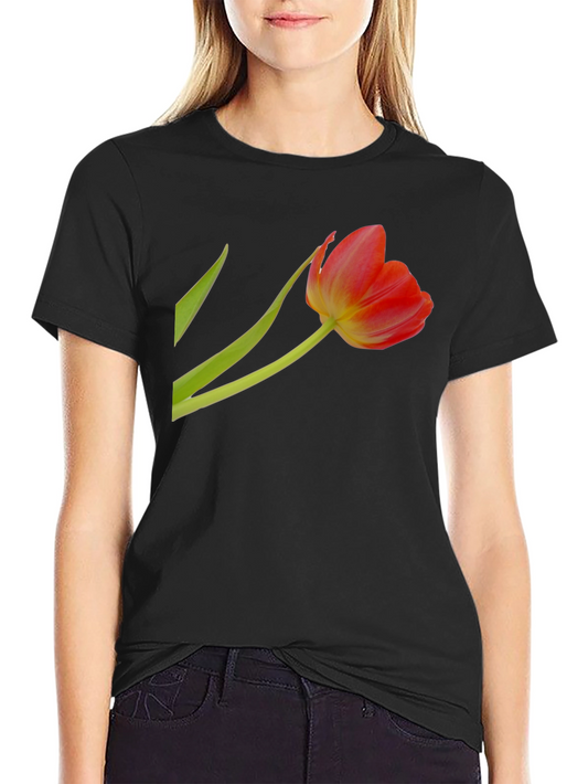 Floral Tulip Graphic Tee - Stylish Black T-Shirt