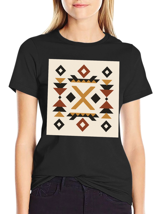 Geometric Aztec Print Black T-Shirt