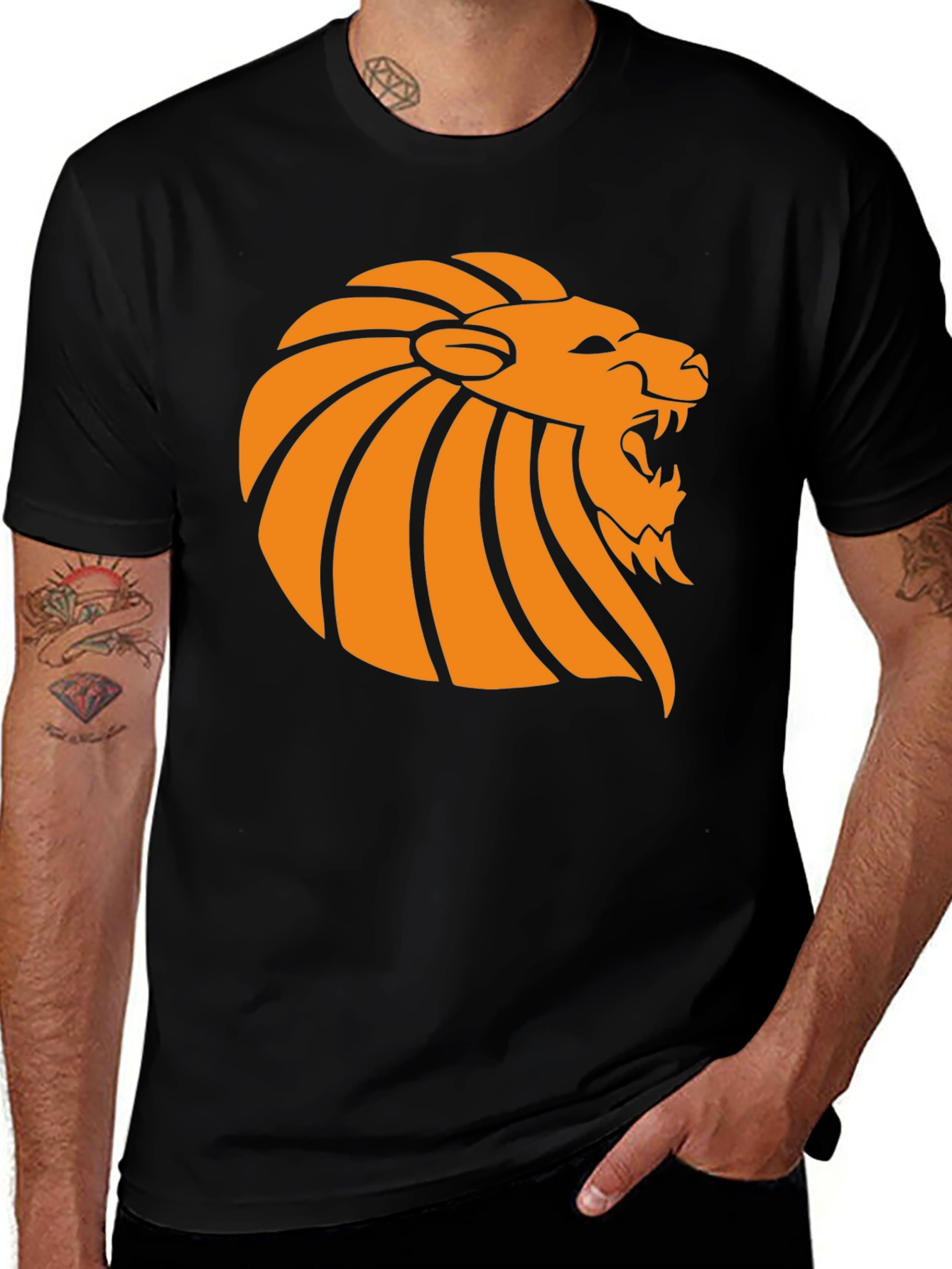 Lion Graphic Tee - Black Cotton T-Shirt