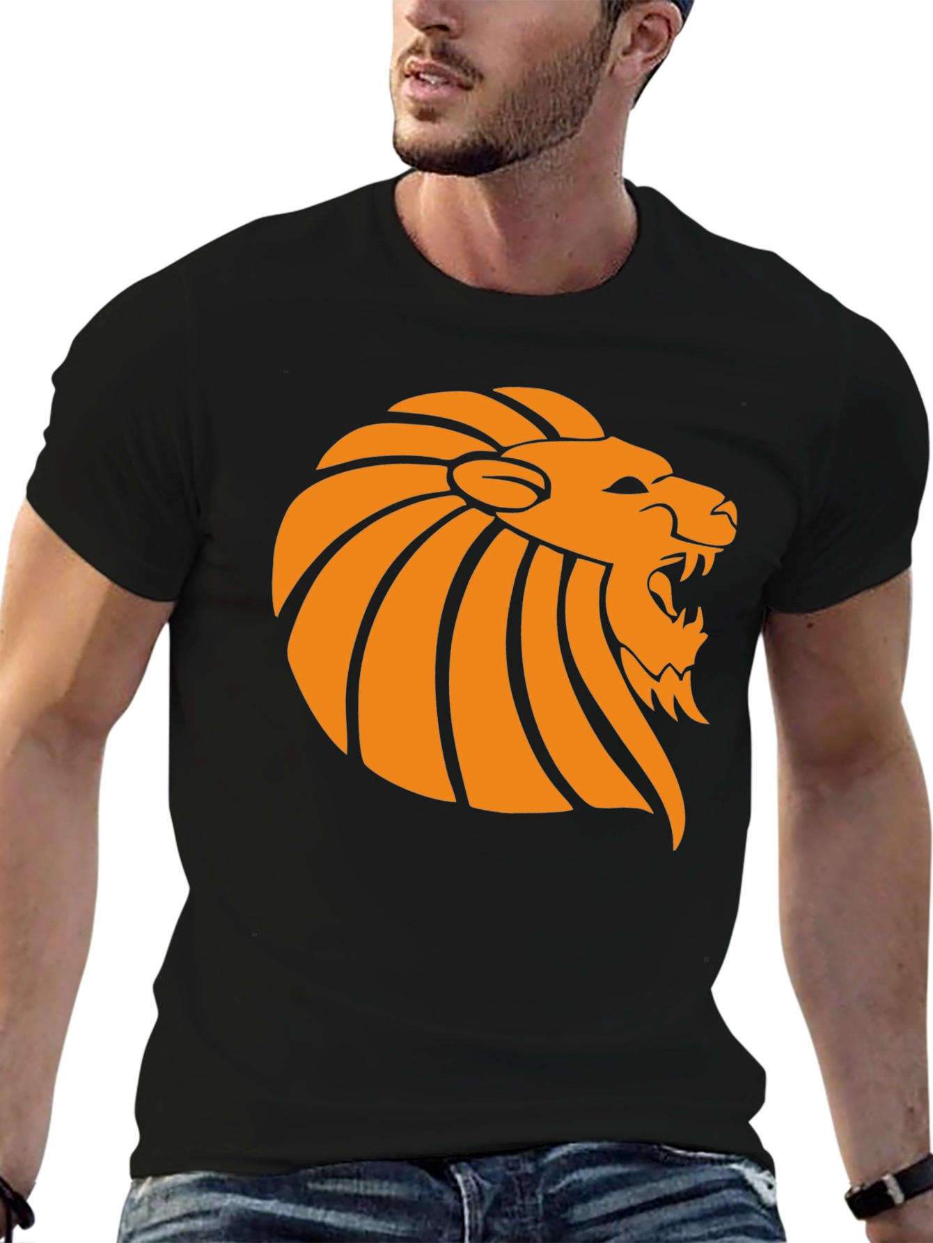 Lion Graphic Tee - Black Cotton T-Shirt