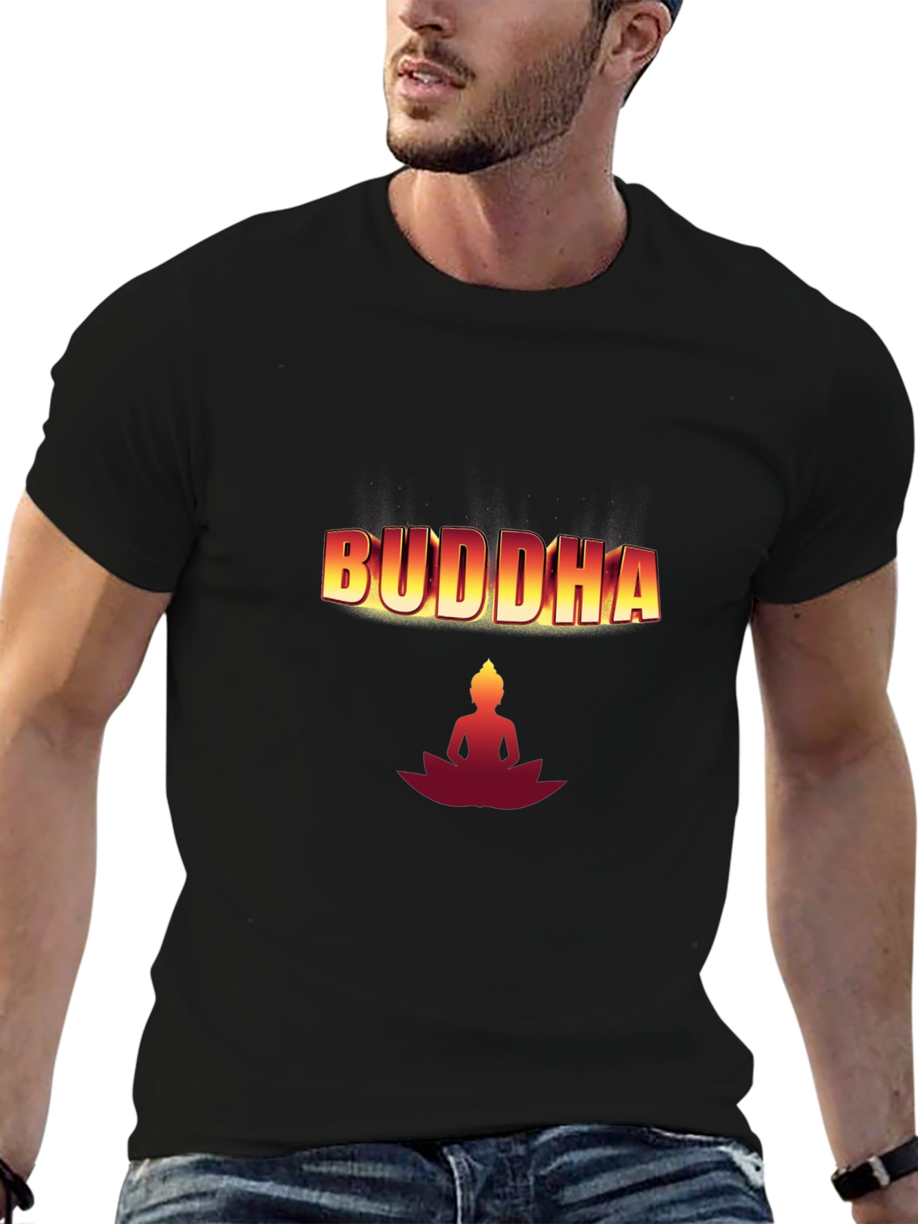 Buddha Graphic T-Shirt - Black Cotton Blend