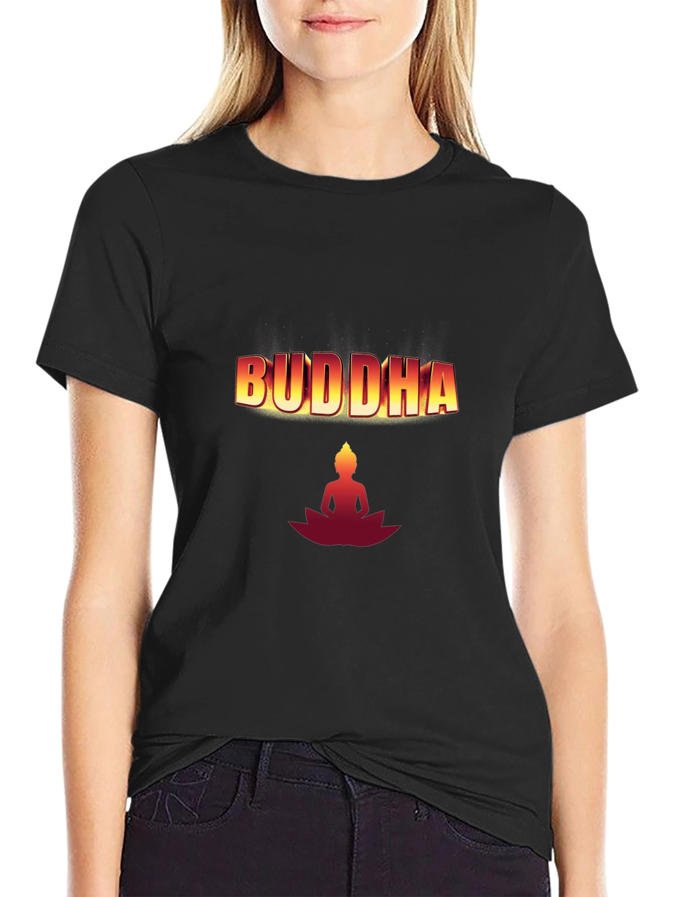 Buddha Graphic T-Shirt - Black Cotton Blend