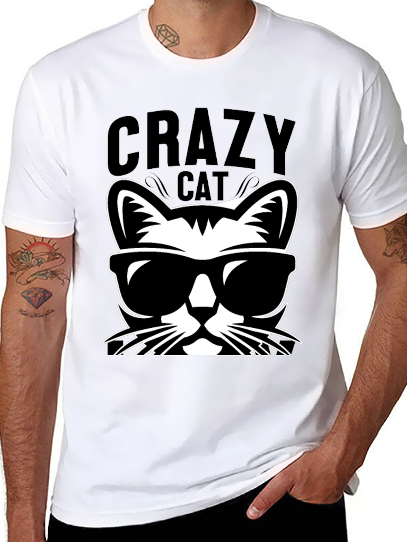Crazy Cat T-Shirt Cool Shades Graphic Tee