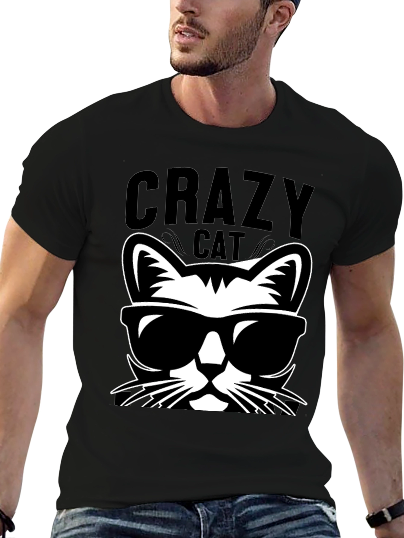 Crazy Cat T-Shirt Cool Shades Graphic Tee
