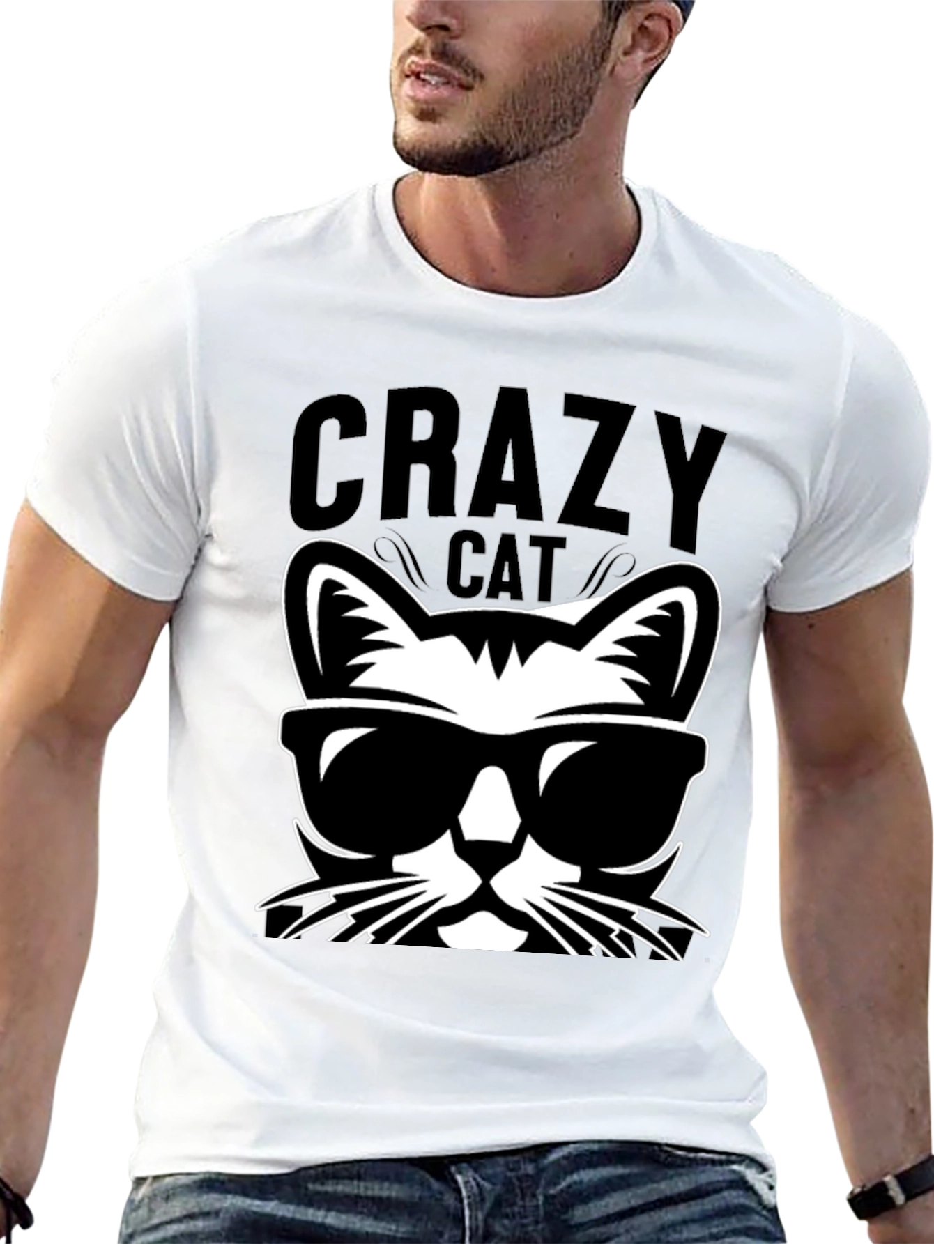 Crazy Cat T-Shirt Cool Shades Graphic Tee