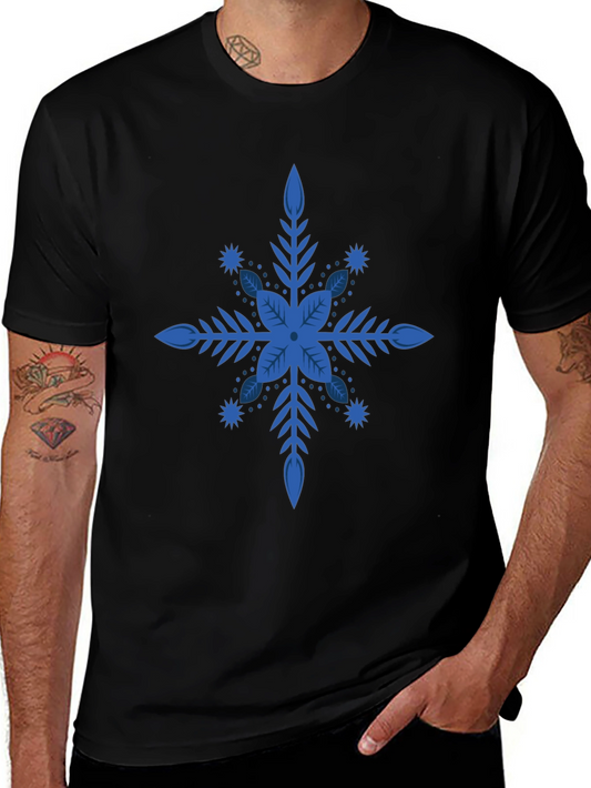 Blue Snowflake Graphic Black T-Shirt