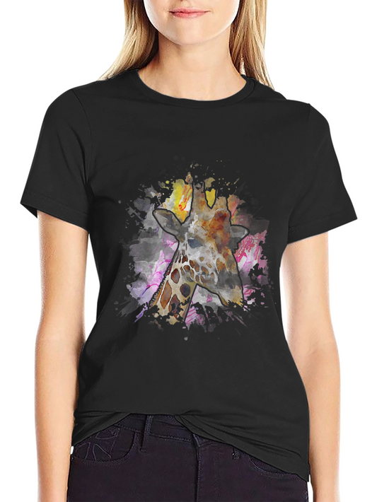 Giraffe Watercolor Graphic Tee - Unique Black T-Shirt