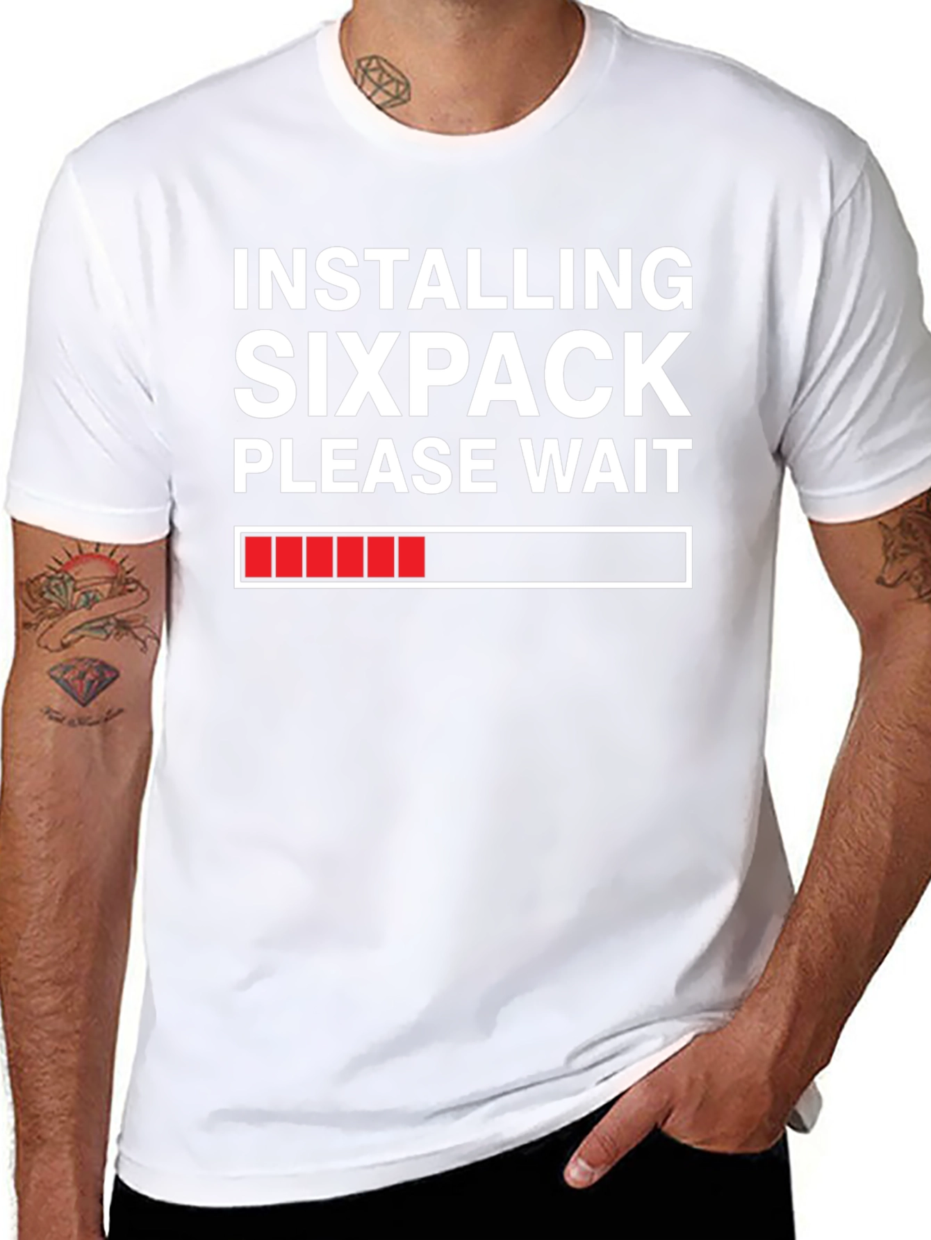 Installing Sixpack T-Shirt - Funny Gym Workout Tee