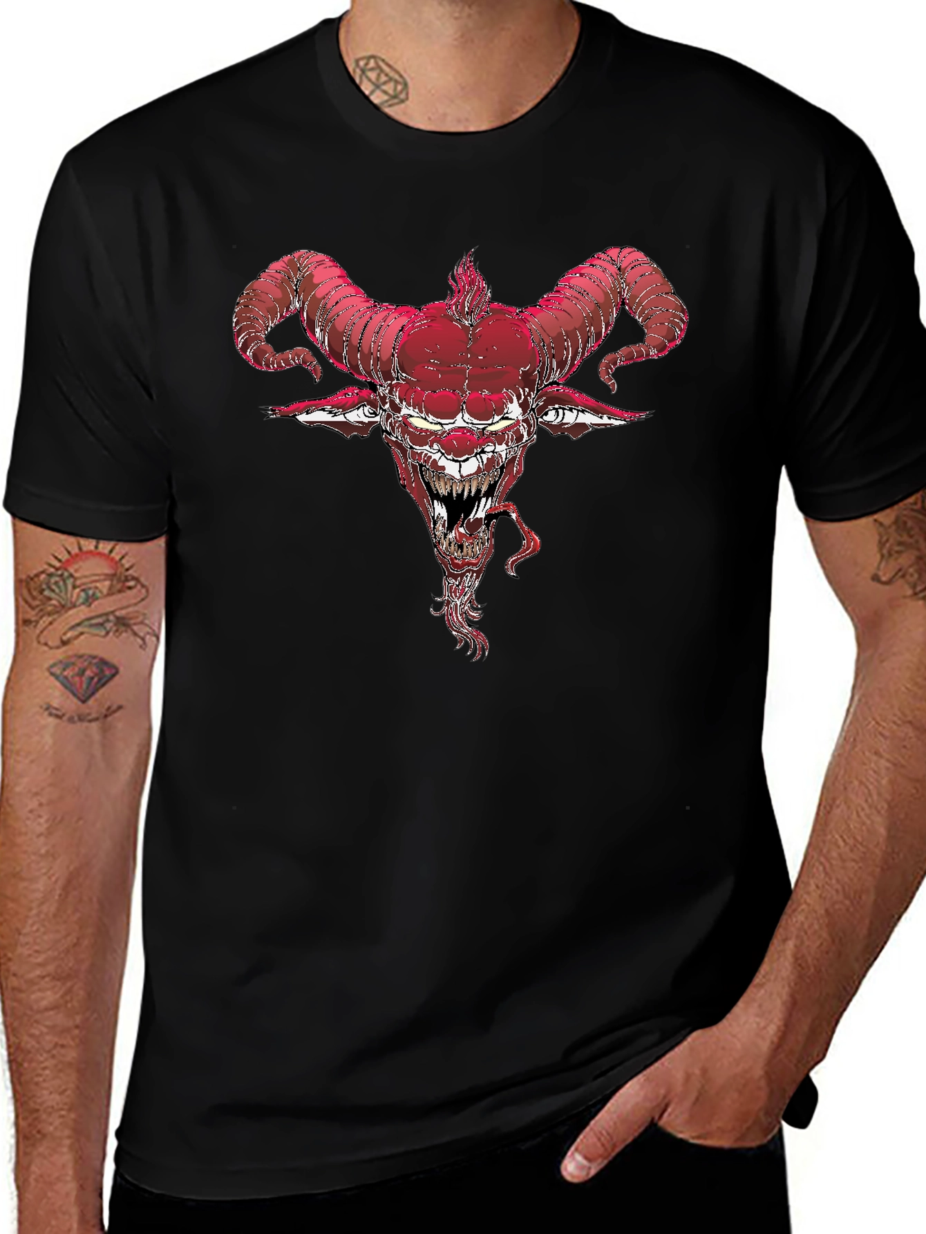 Devil Horns Graphic Tee - Black Cotton Blend