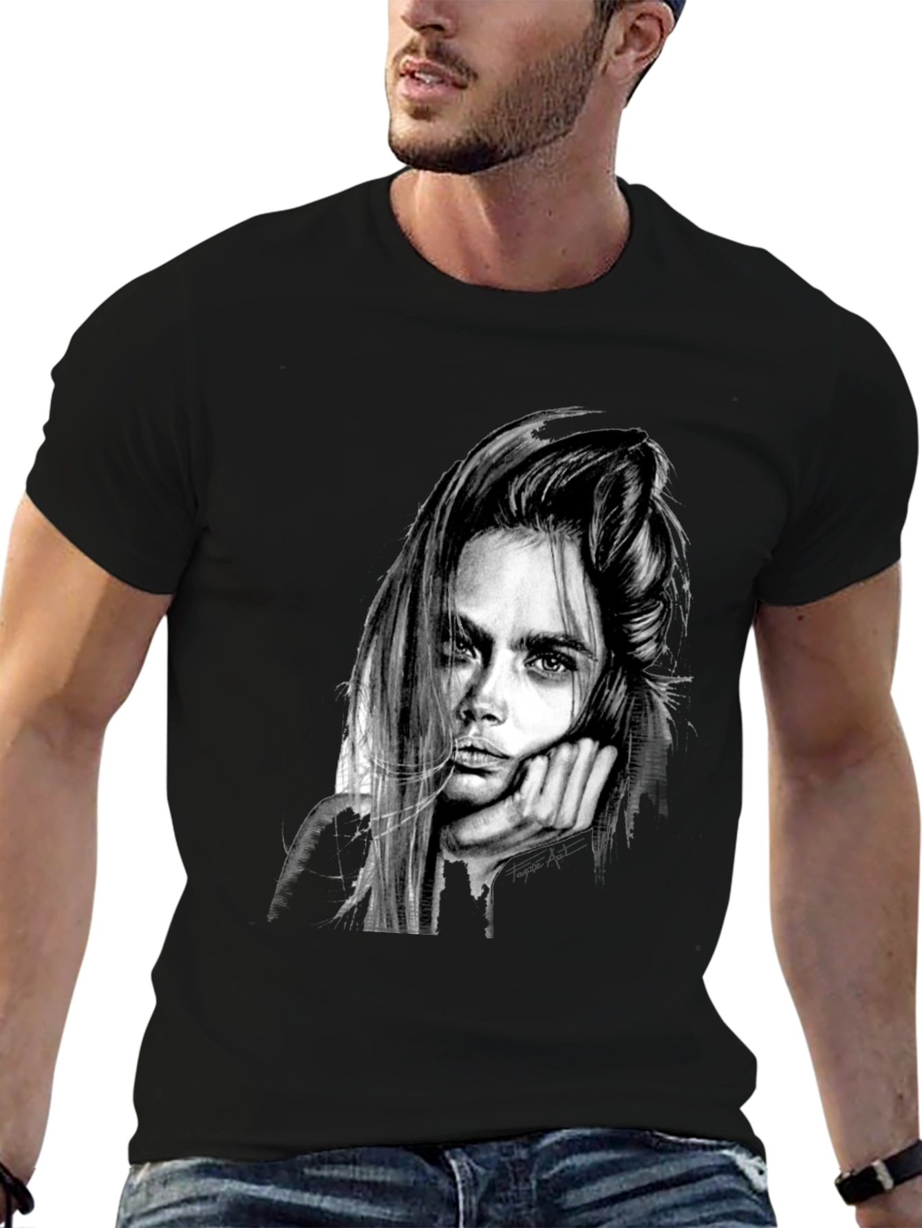 Cara Delevingne Graphic Print Black T-Shirt
