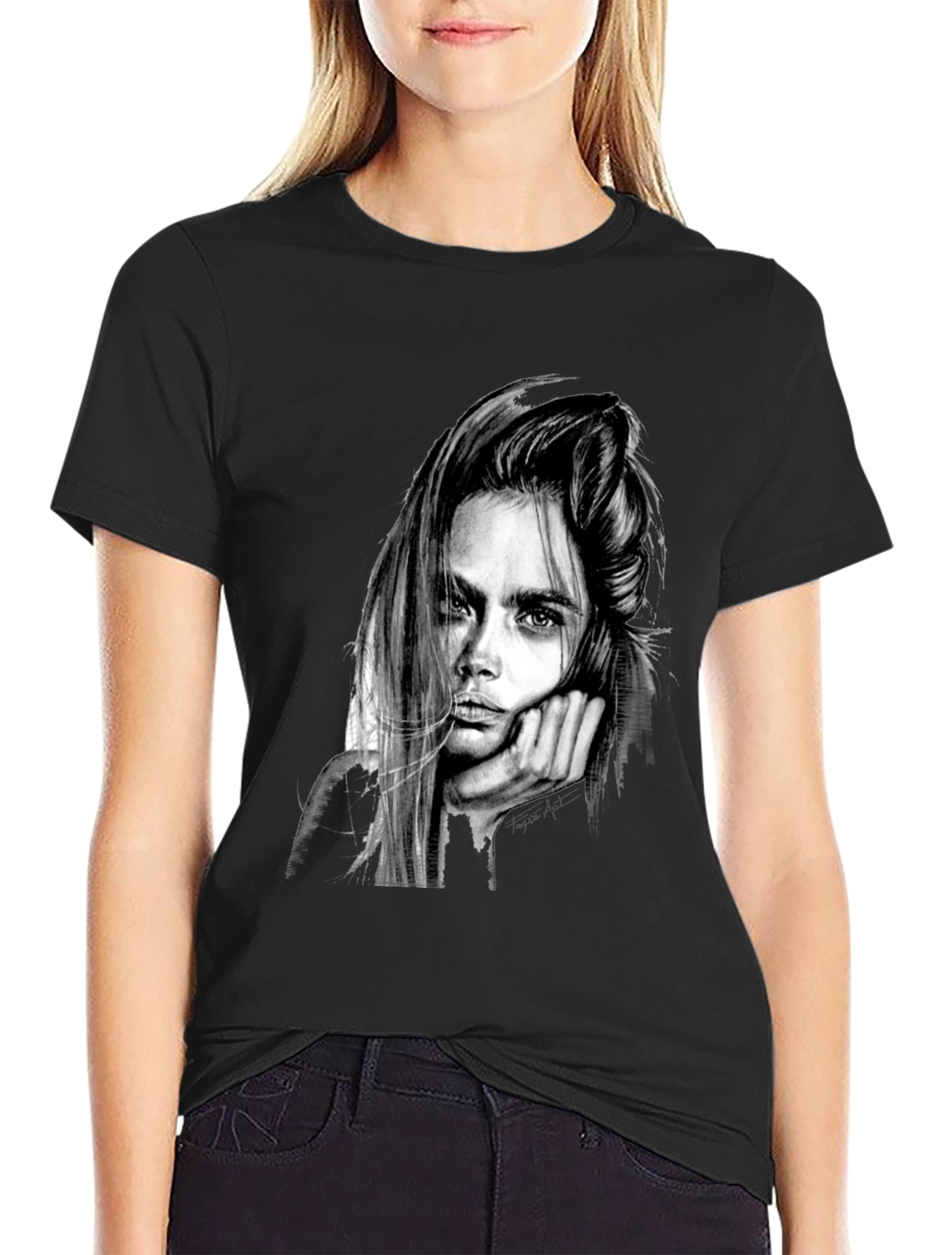 Cara Delevingne Graphic Print Black T-Shirt