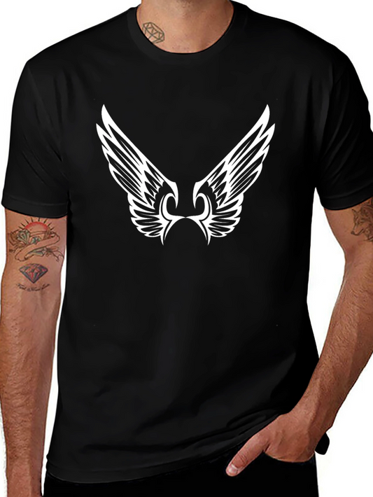 Black Graphic Tee - Angel Wings Design