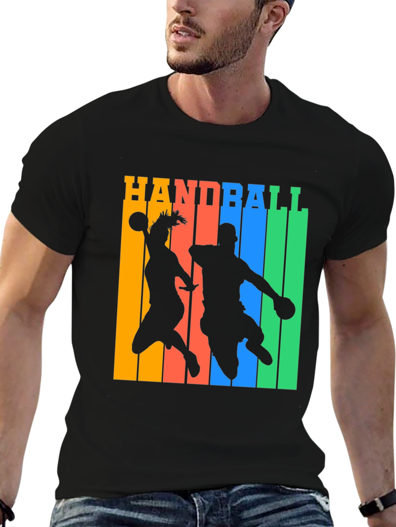 Handball Player Silhouette Graphic T-Shirt