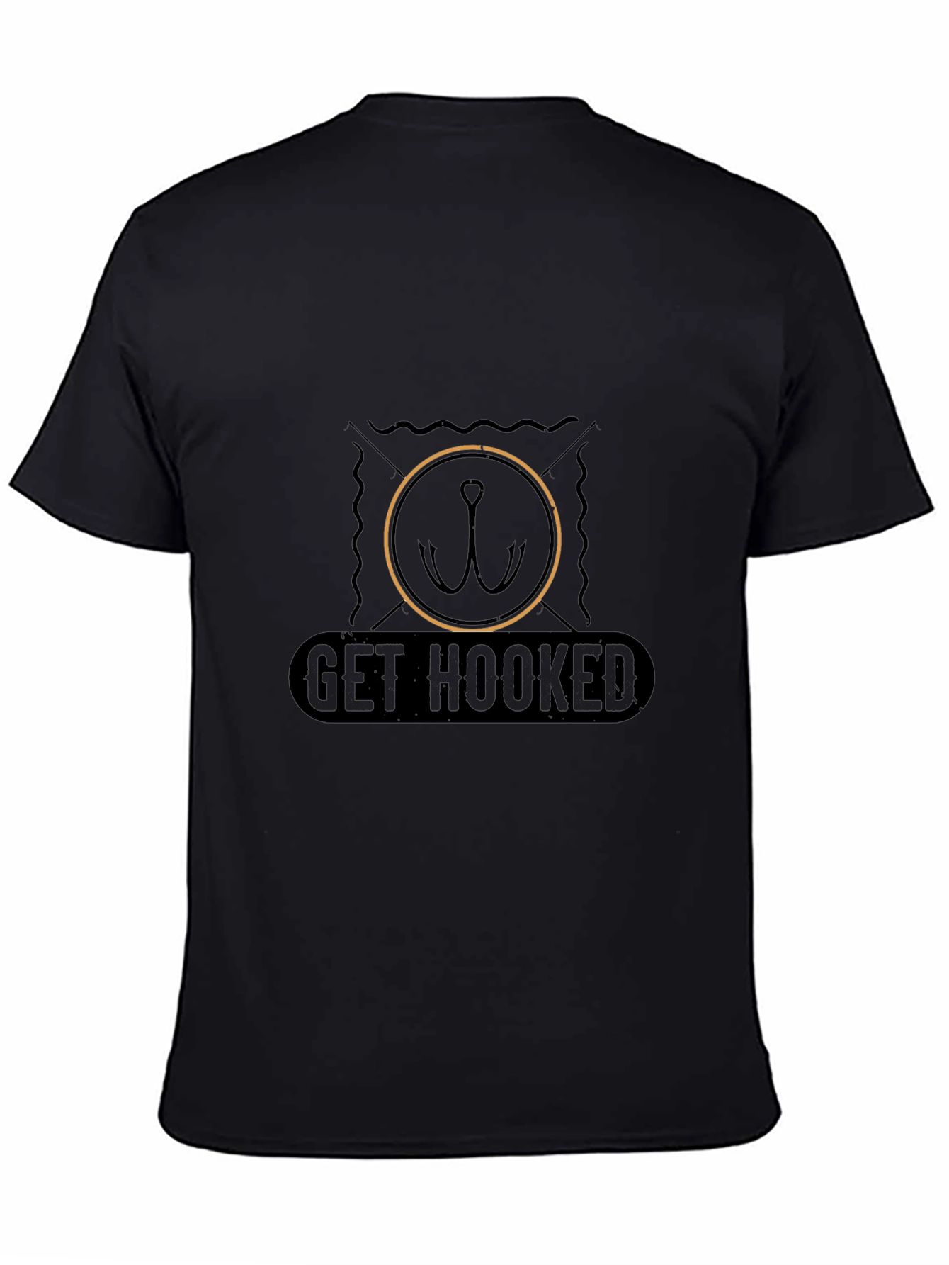 Get Hooked Fishing T-Shirt - Black Casual Tee