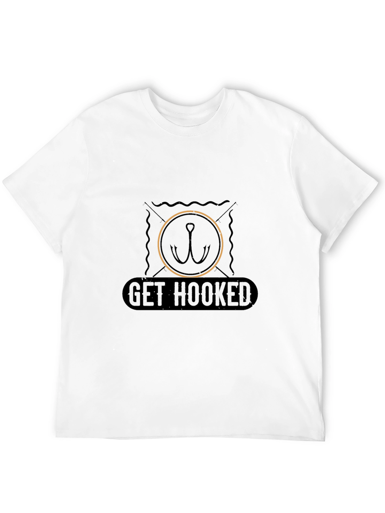 Get Hooked Fishing T-Shirt - Black Casual Tee