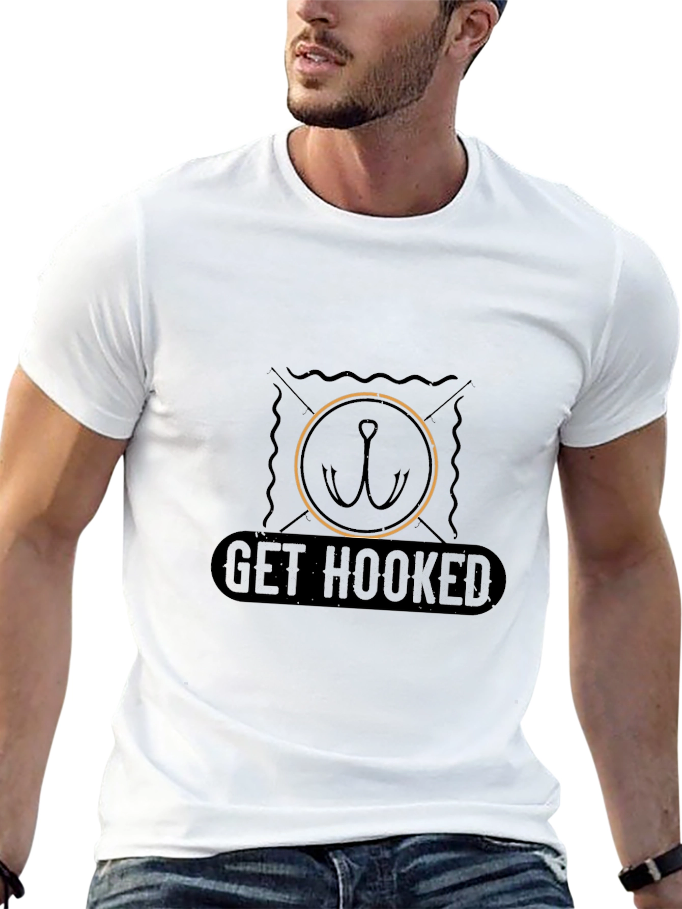 Get Hooked Fishing T-Shirt - Black Casual Tee