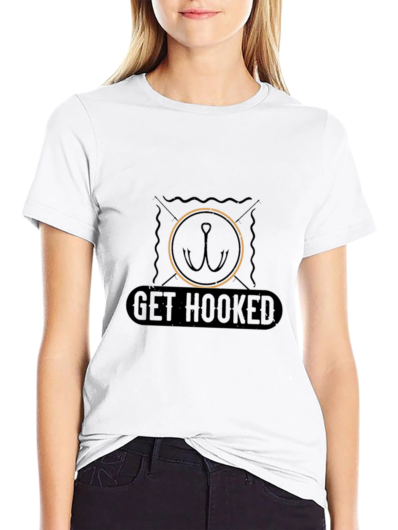 Get Hooked Fishing T-Shirt - Black Casual Tee