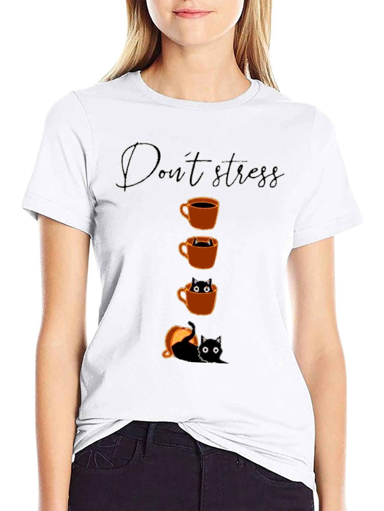 Dont Stress Black Cat & Coffee T-Shirt