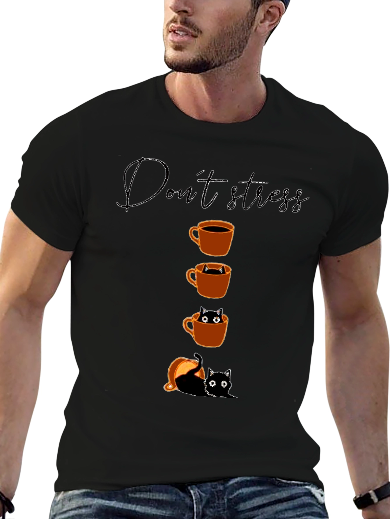 Dont Stress Black Cat & Coffee T-Shirt