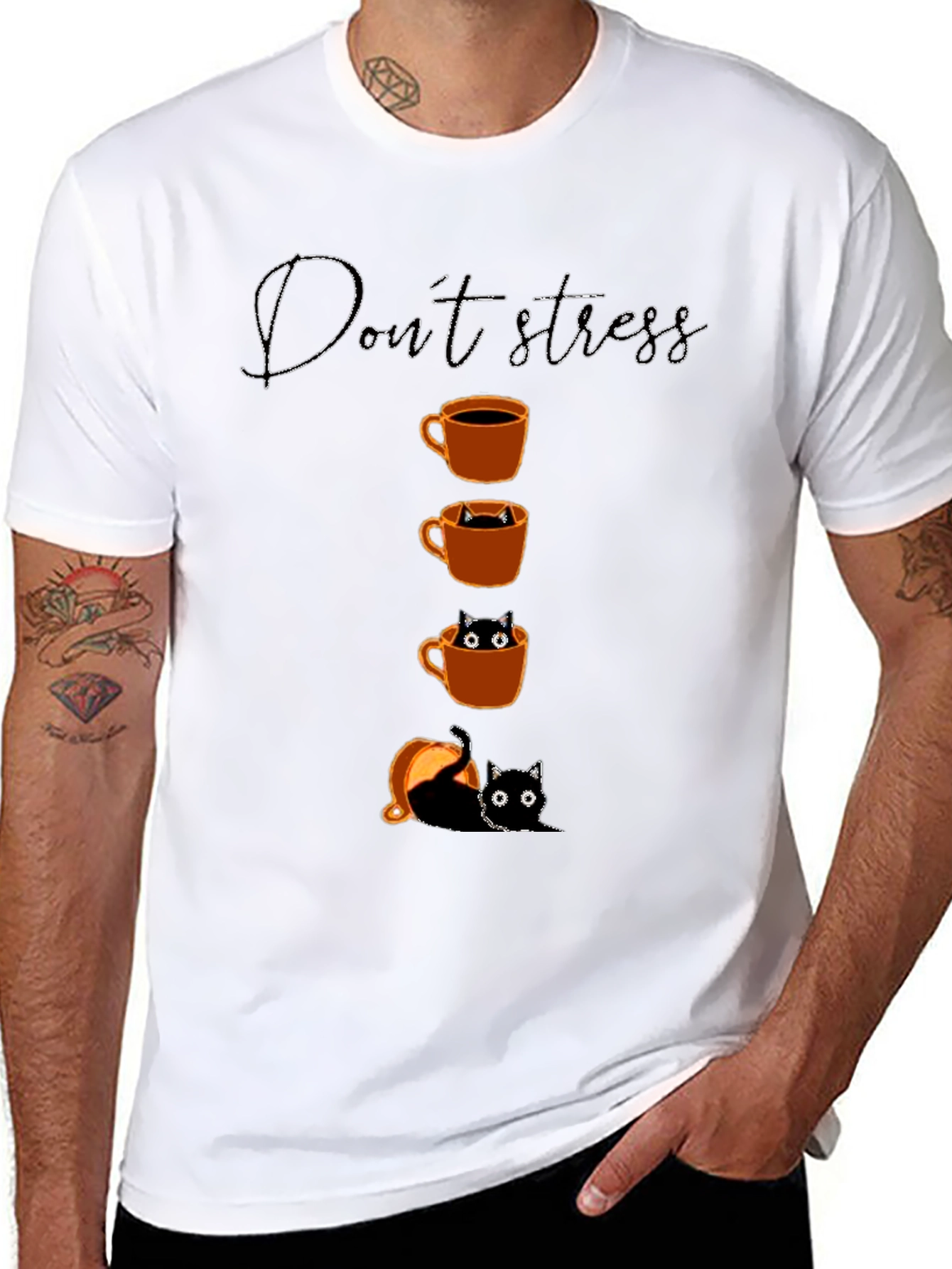 Dont Stress Black Cat & Coffee T-Shirt
