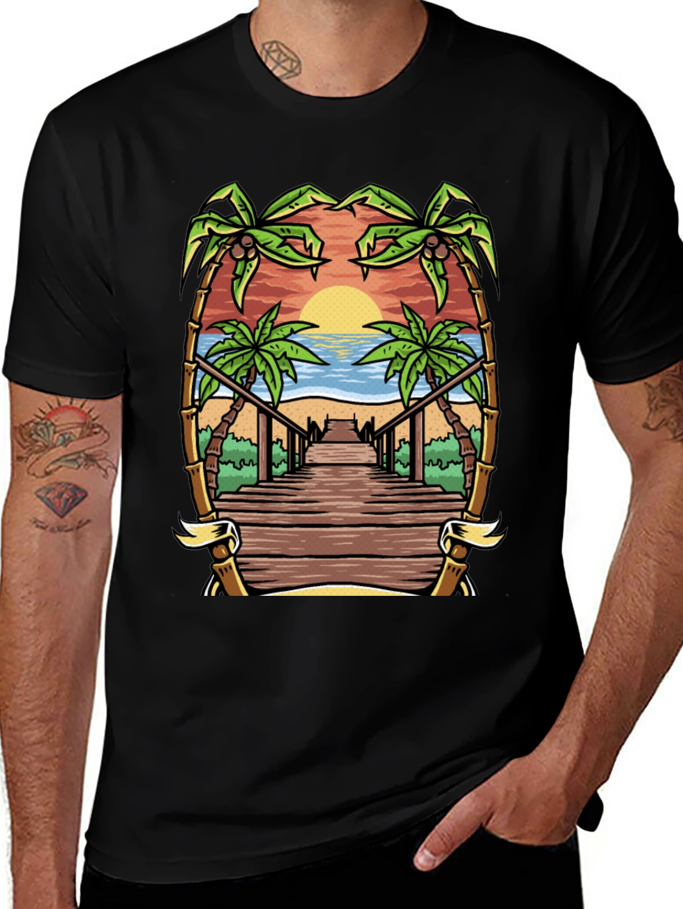Tropical Beach Boardwalk Graphic Tee