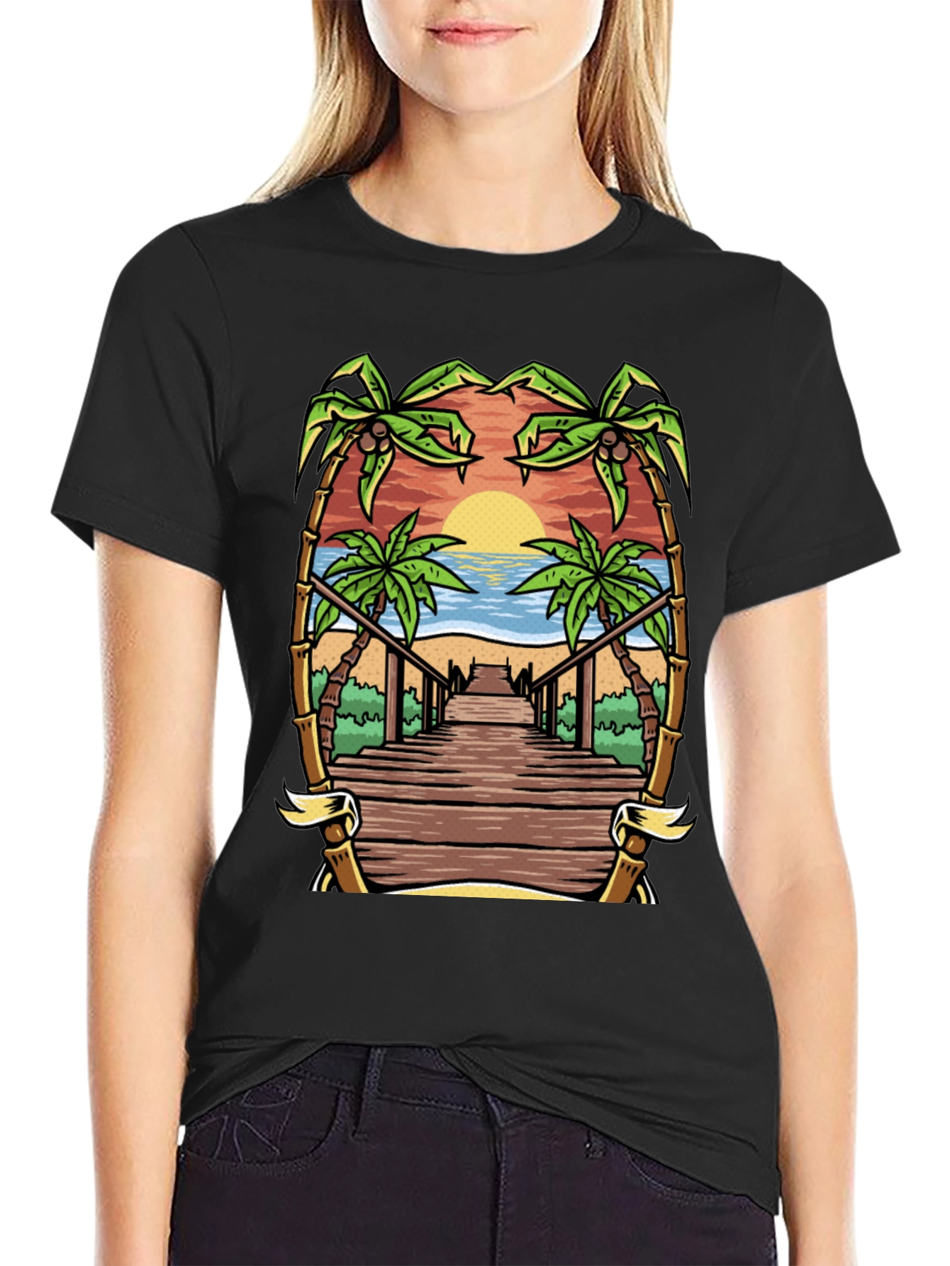 Tropical Beach Boardwalk Graphic Tee