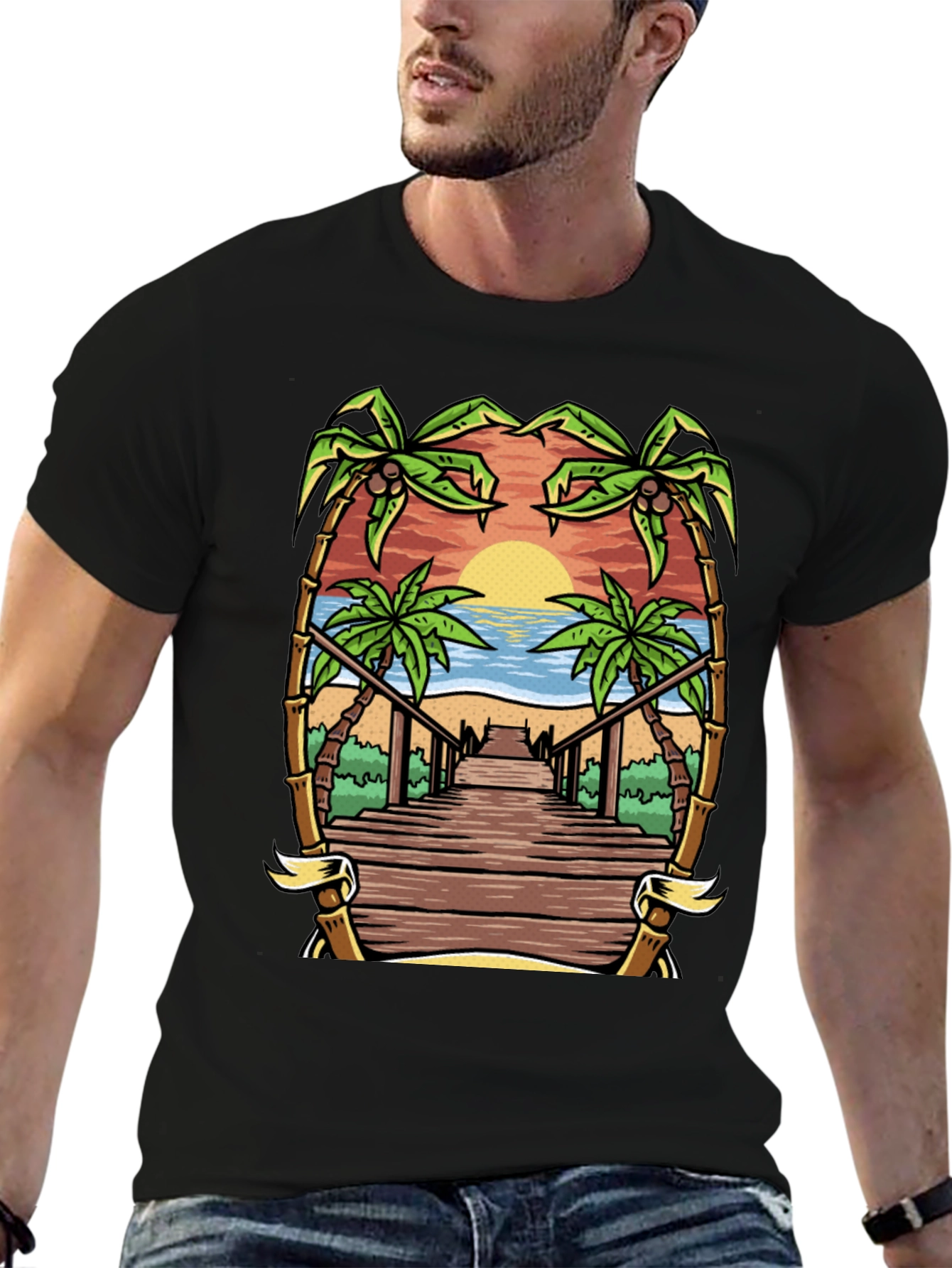 Tropical Beach Boardwalk Graphic Tee