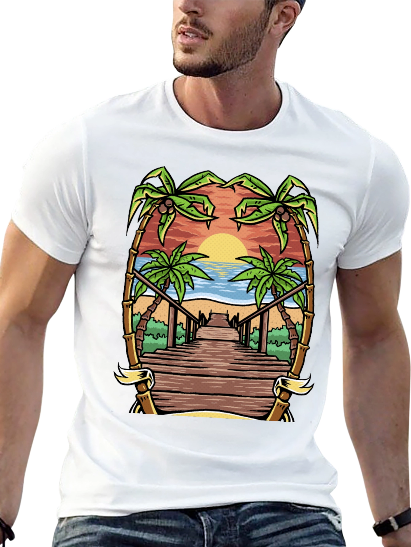 Tropical Beach Boardwalk Graphic Tee