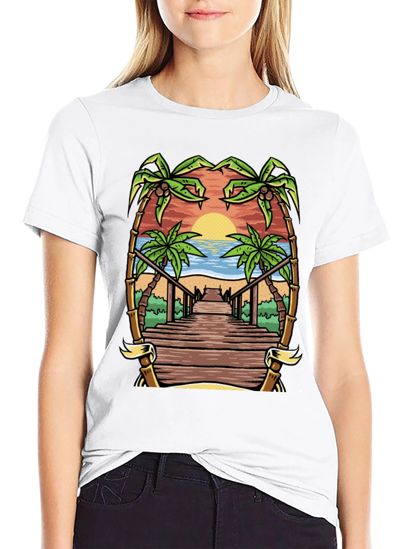 Tropical Beach Boardwalk Graphic Tee