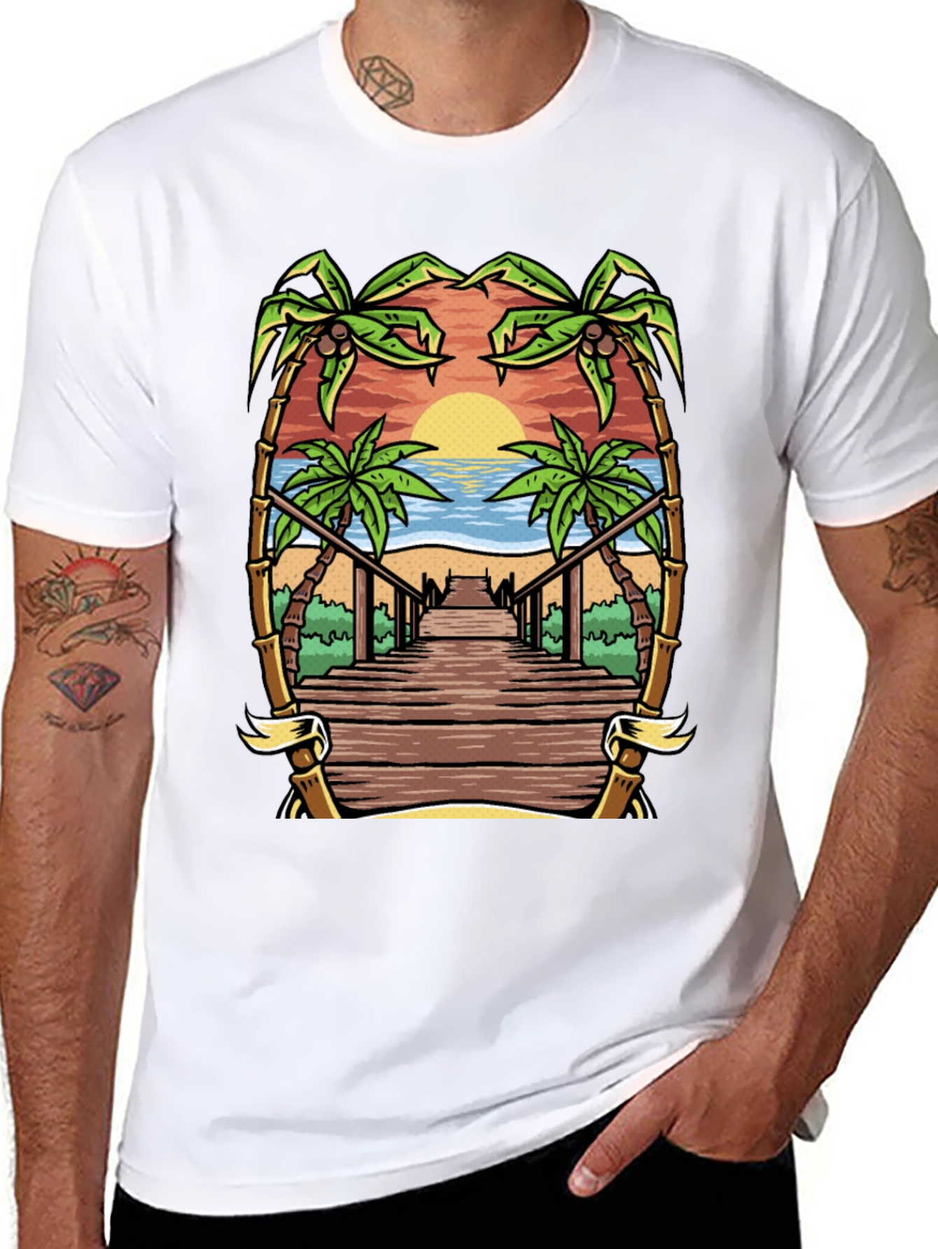 Tropical Beach Boardwalk Graphic Tee