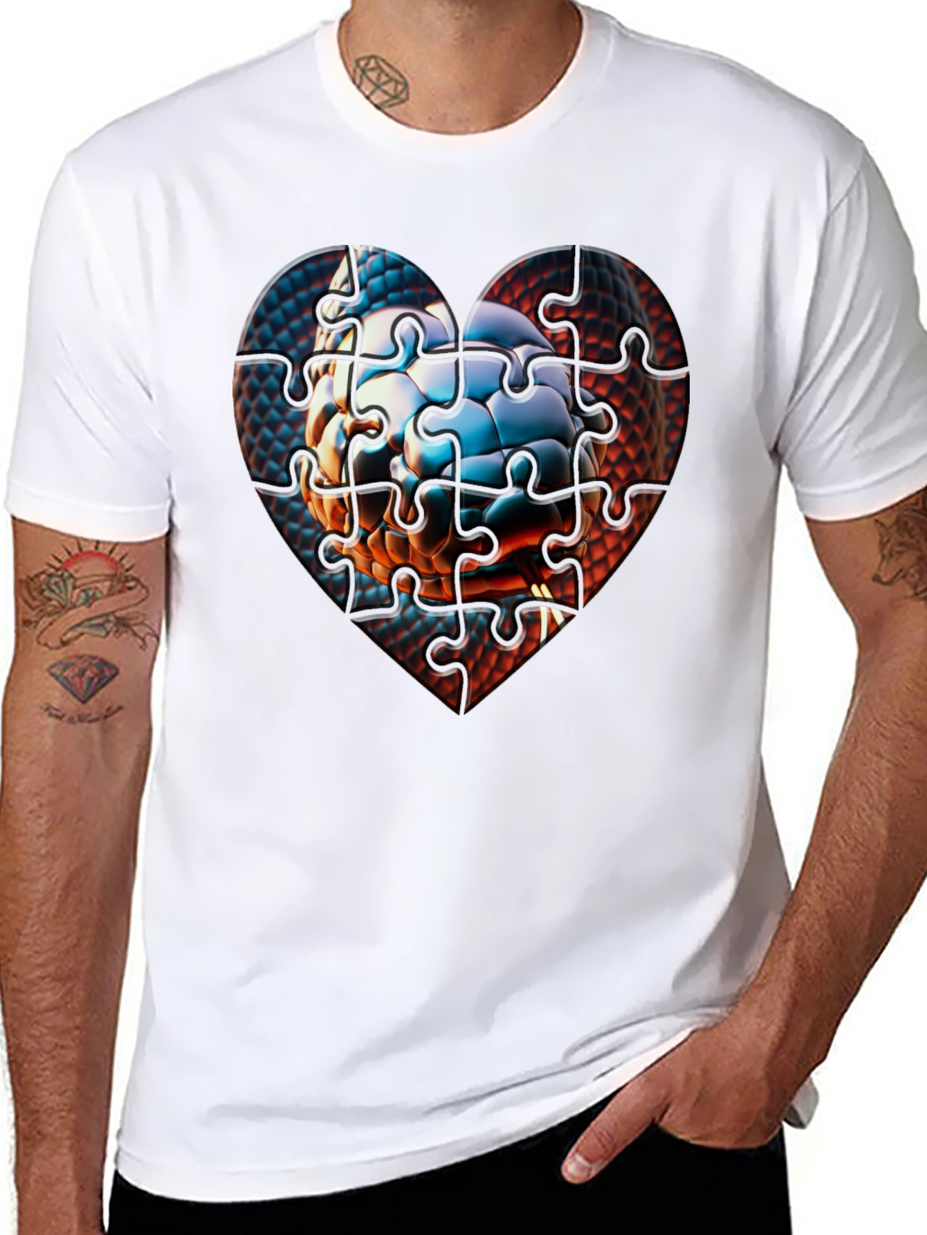 Puzzle Heart Graphic Tee - Unique Design
