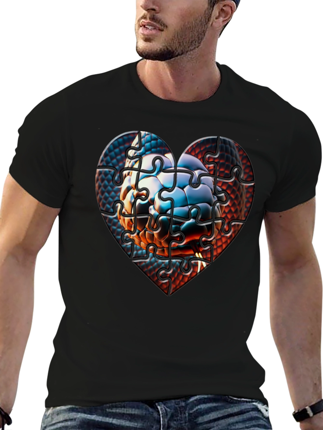 Puzzle Heart Graphic Tee - Unique Design