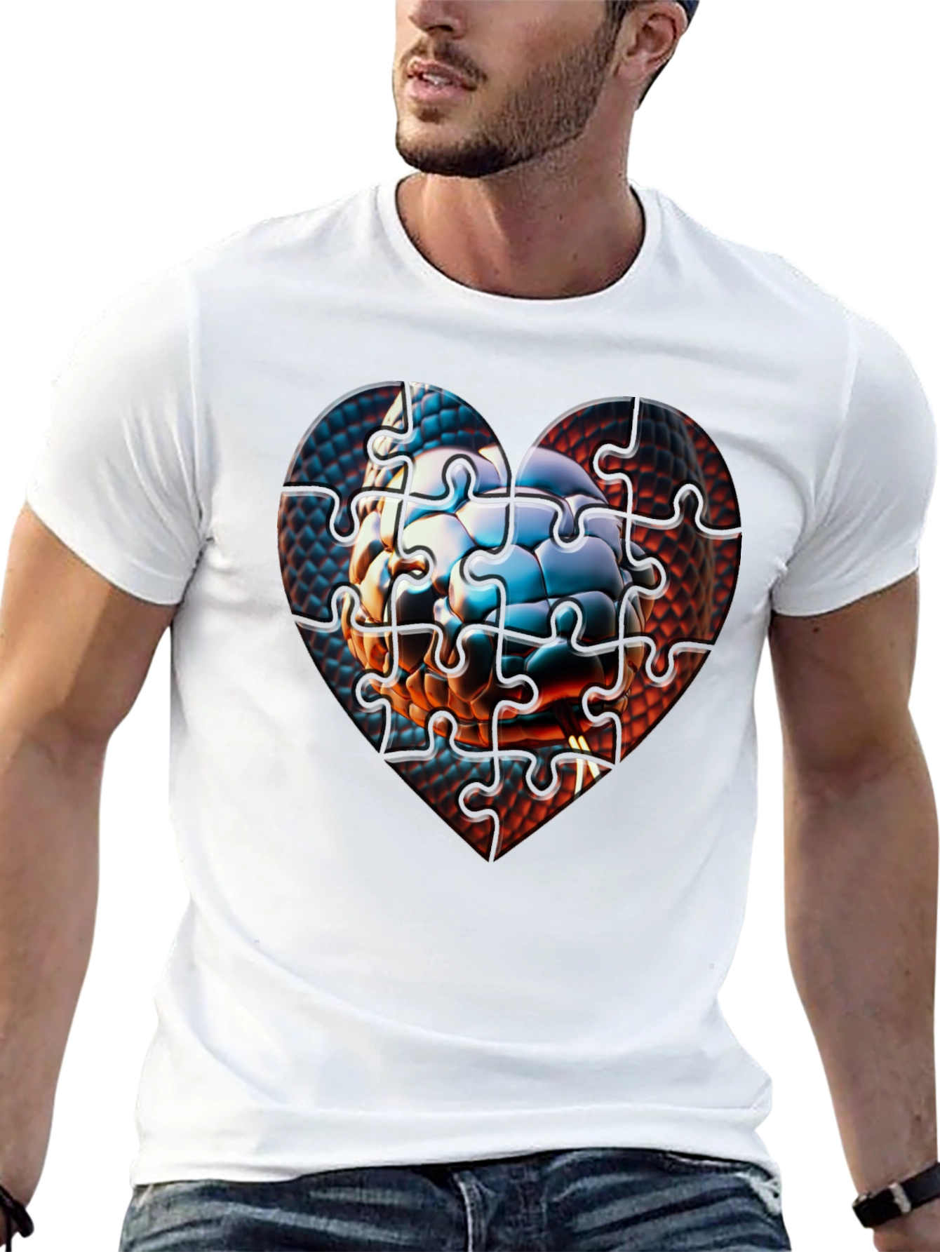 Puzzle Heart Graphic Tee - Unique Design