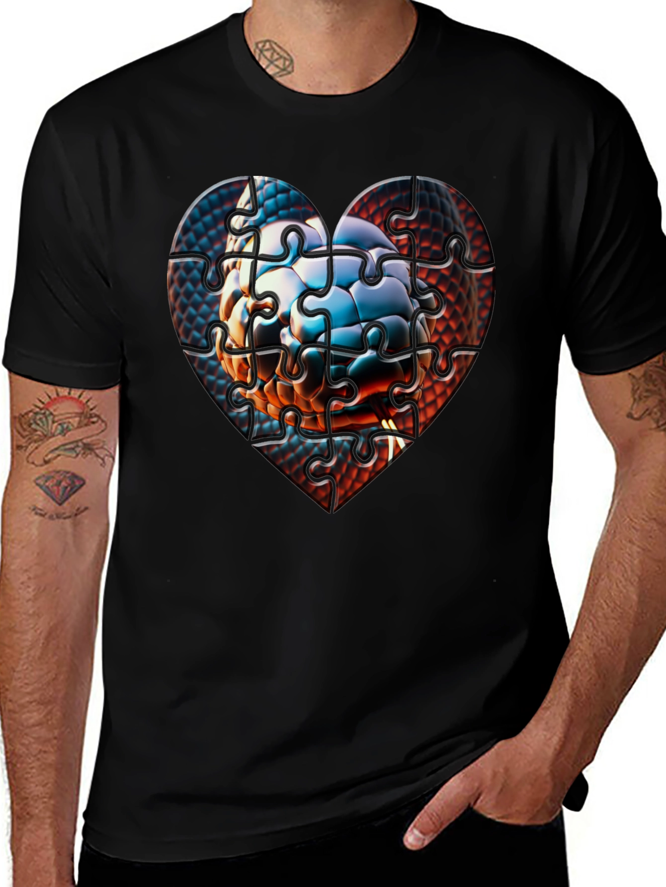 Puzzle Heart Graphic Tee - Unique Design