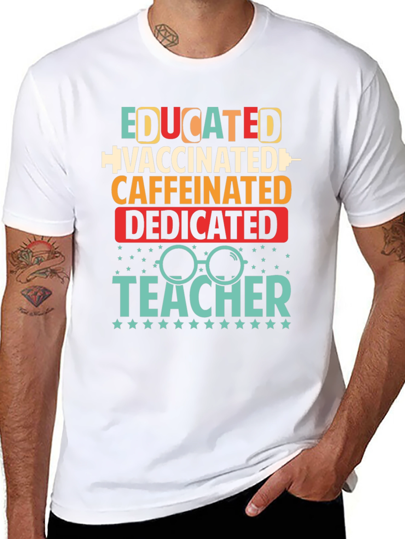 Educated Vaccinated Caffeinated Dedicated Teacher T-Shirt