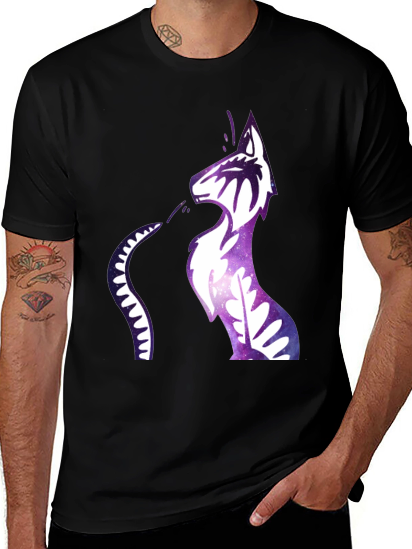 Galaxy Cat Graphic Print Black T-Shirt