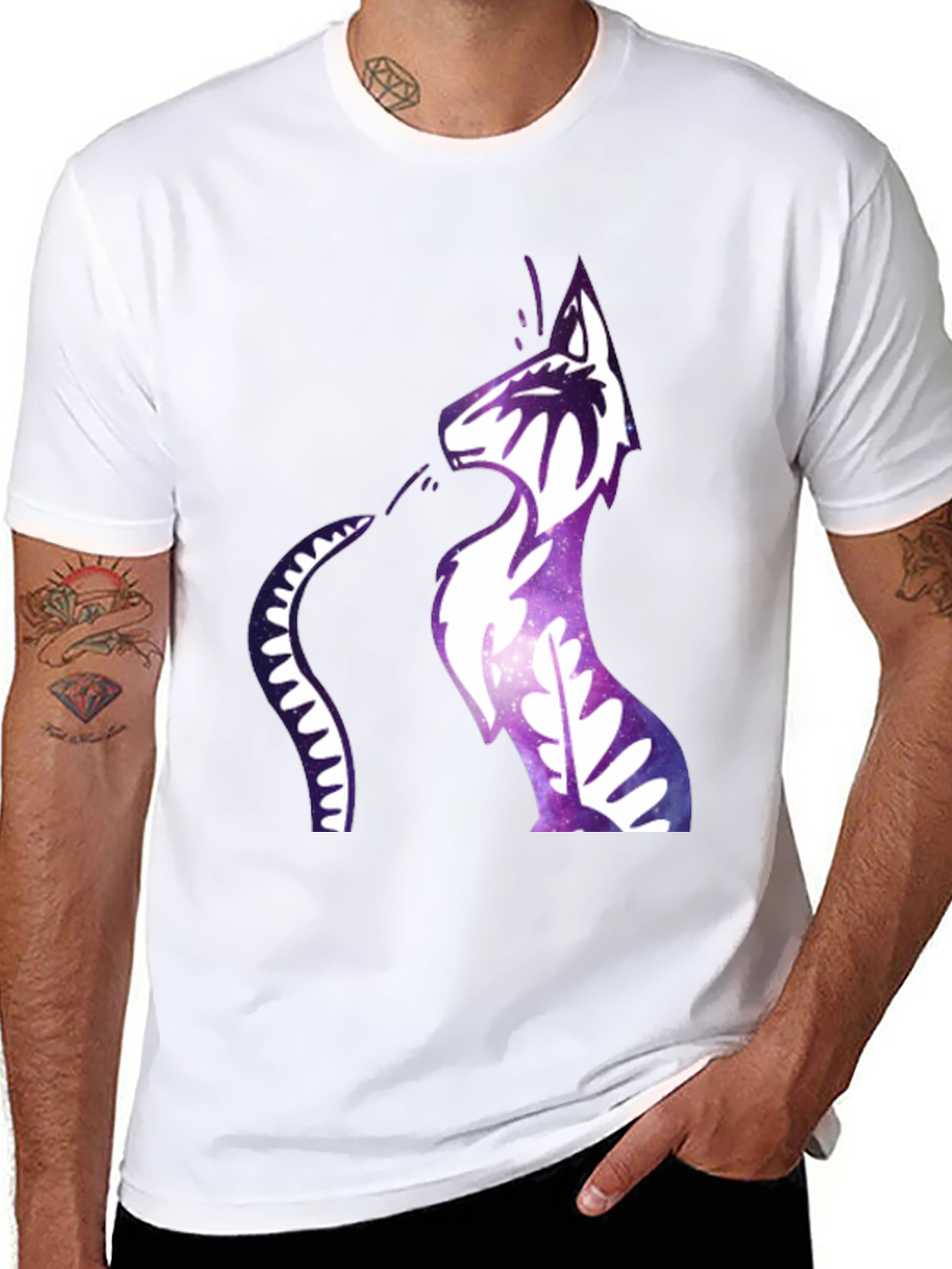 Galaxy Cat Graphic Print Black T-Shirt