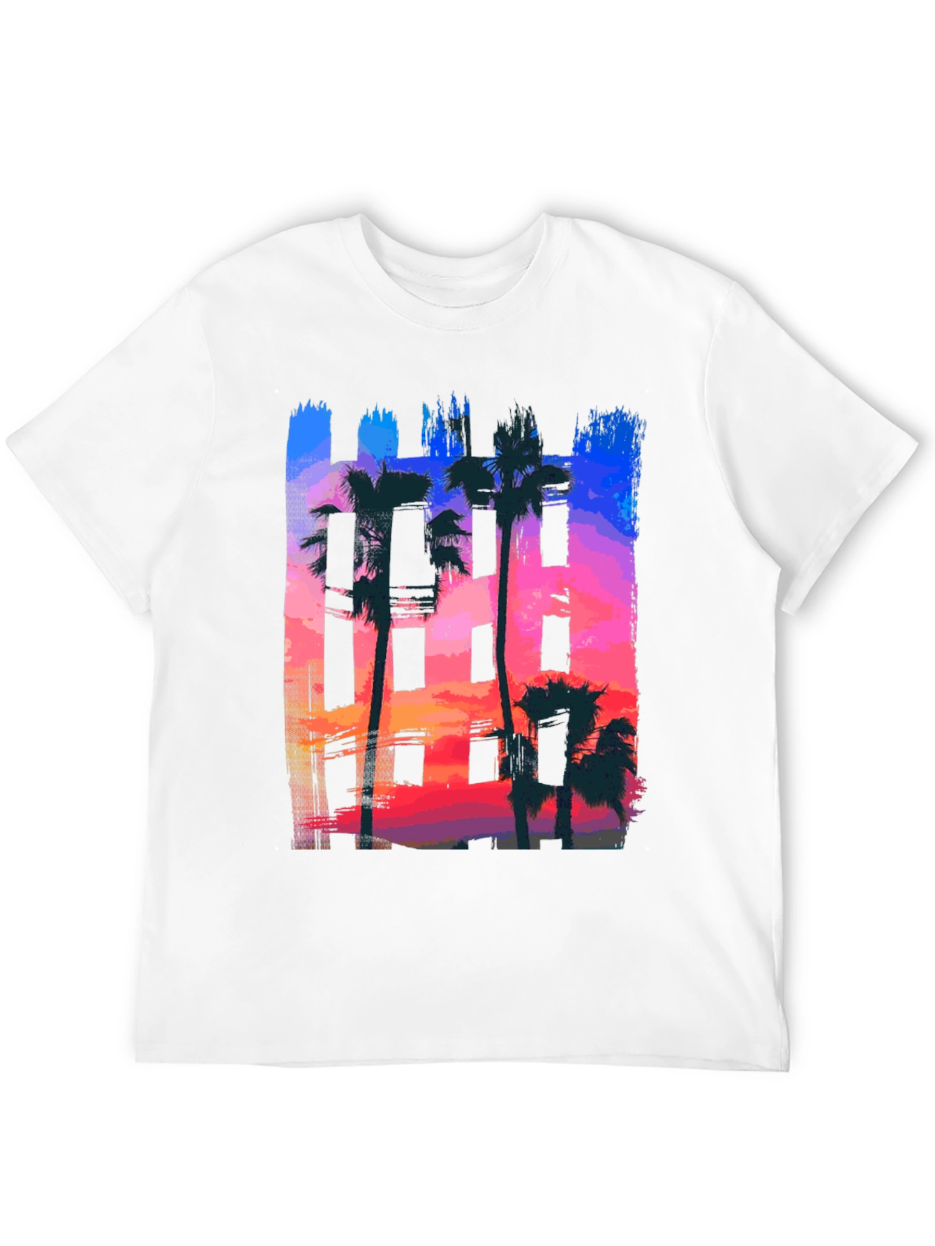 Sunset Palm Tree Graphic Tee - Black Cotton T-Shirt