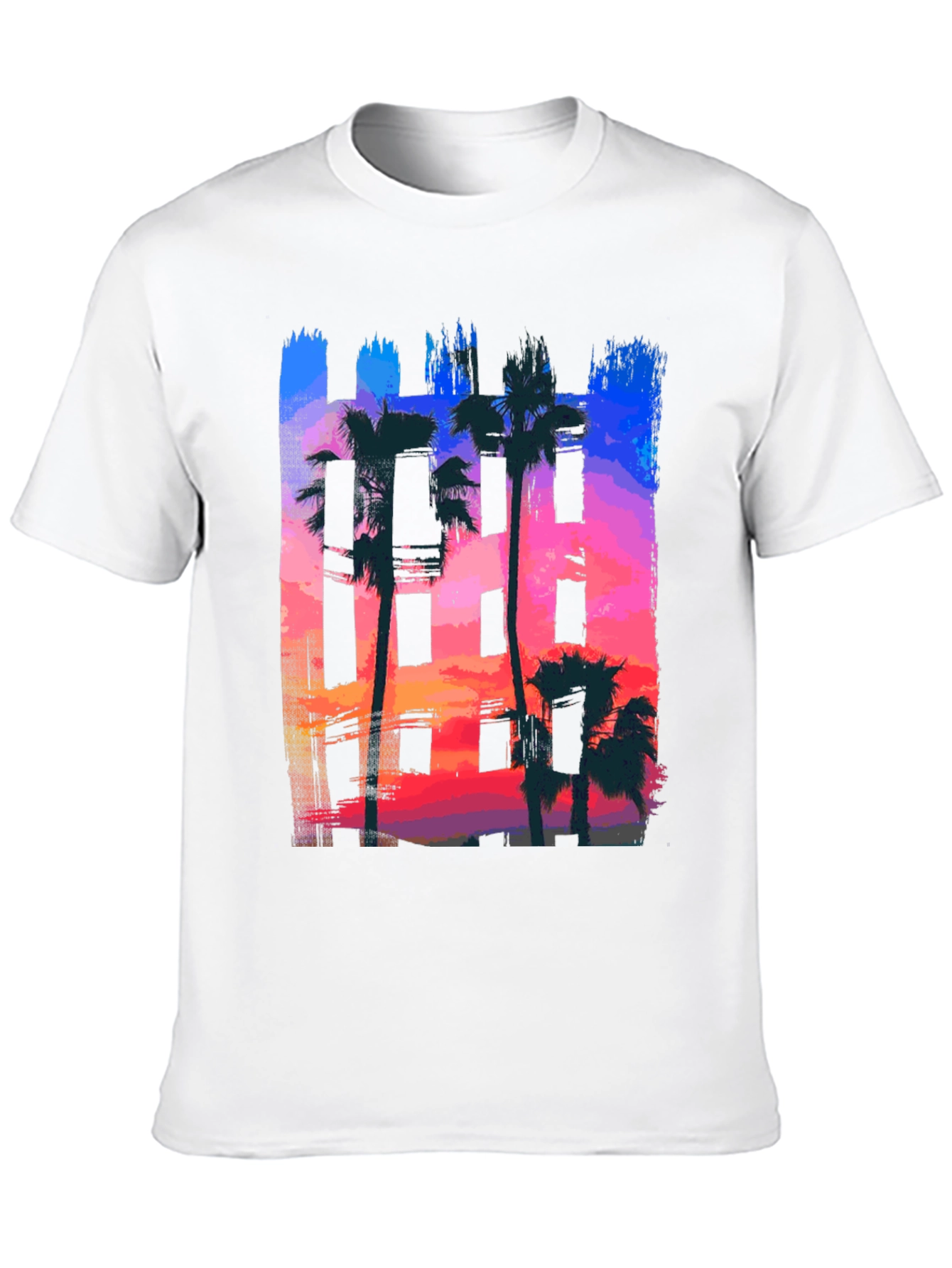 Sunset Palm Tree Graphic Tee - Black Cotton T-Shirt