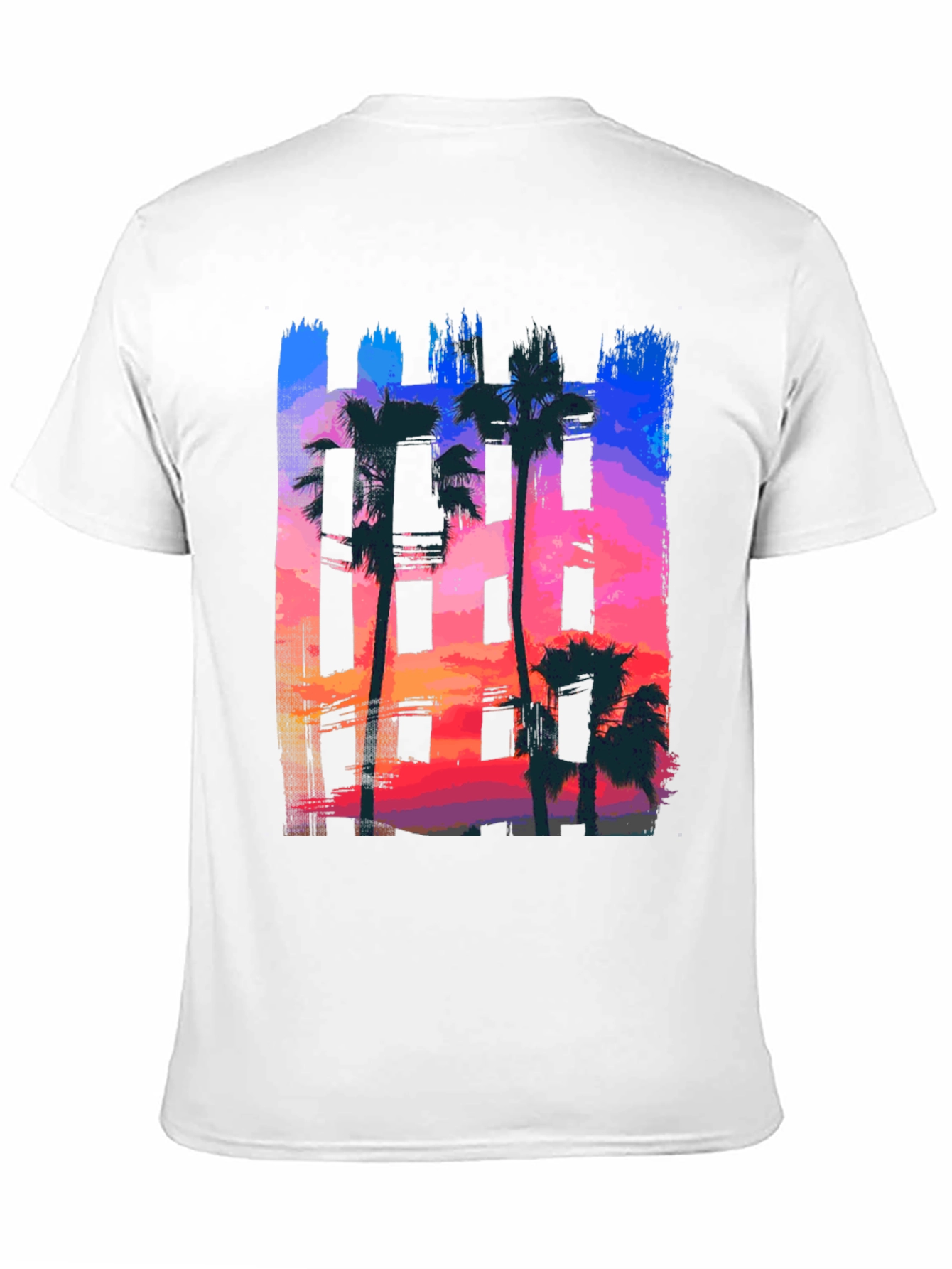 Sunset Palm Tree Graphic Tee - Black Cotton T-Shirt