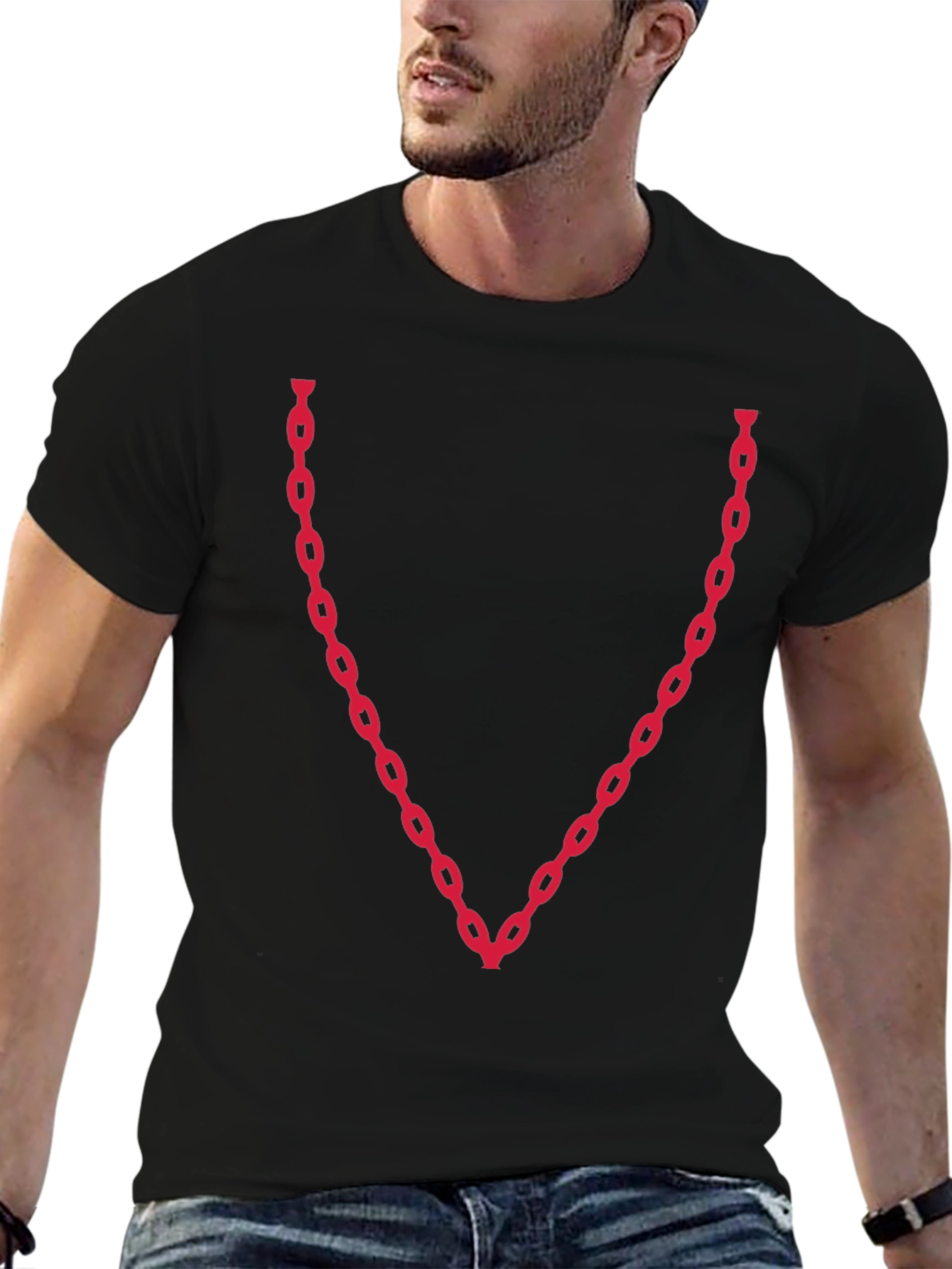 Chain V-Neck Graphic Tee - Bold & Stylish