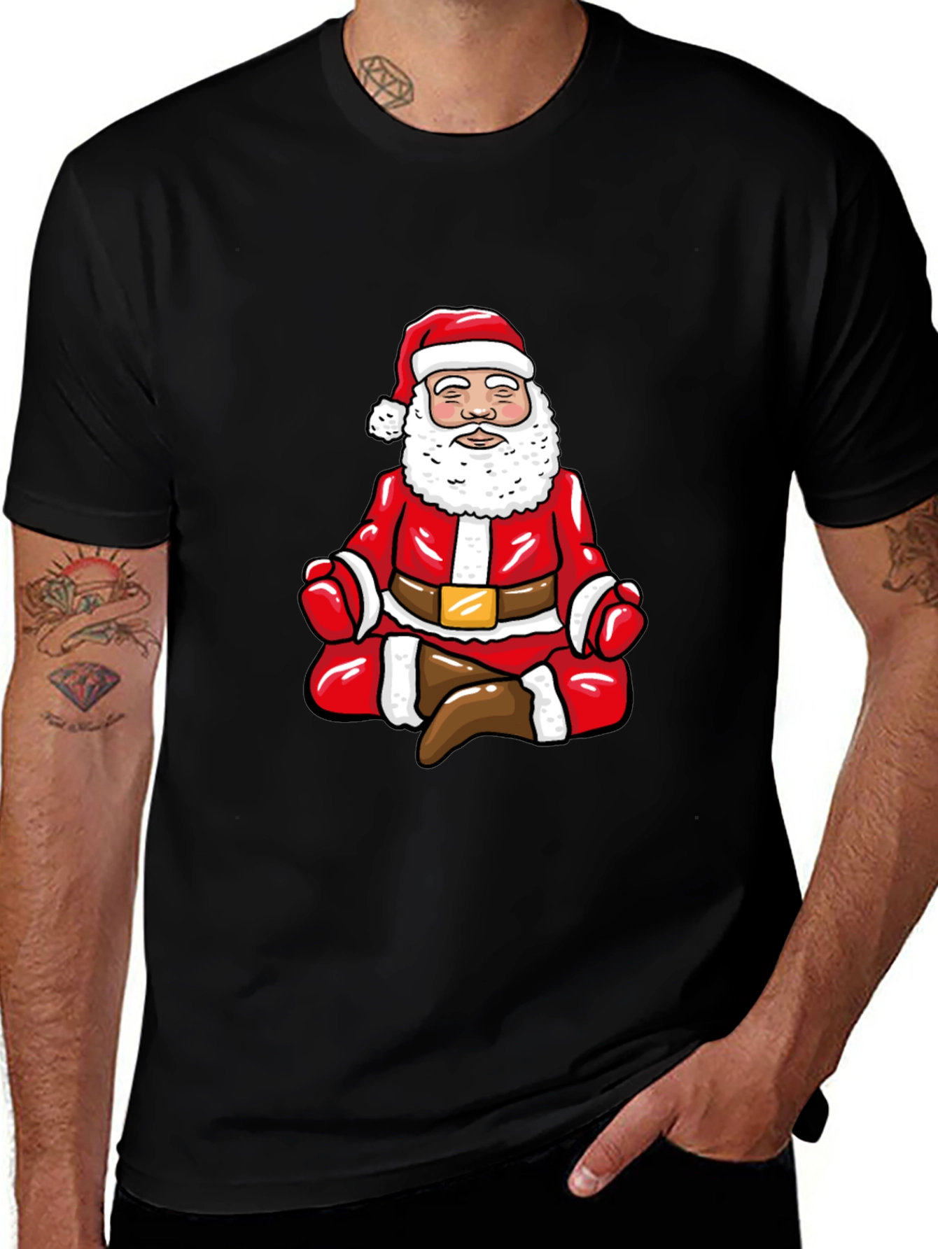 Zen Santa Black T-Shirt - Holiday Humor