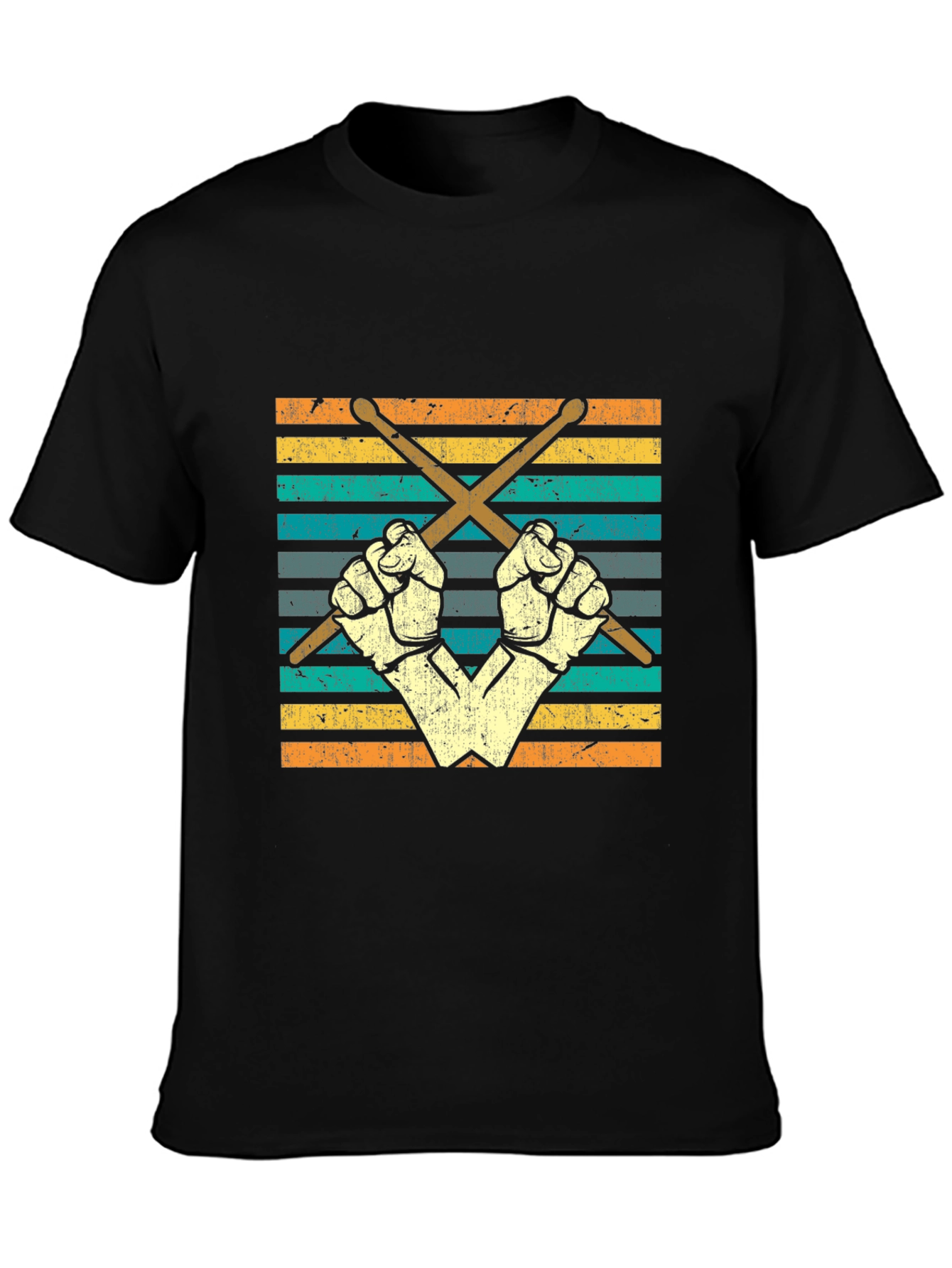 Retro Drummer T-Shirt - Crossed Drumsticks and Fists