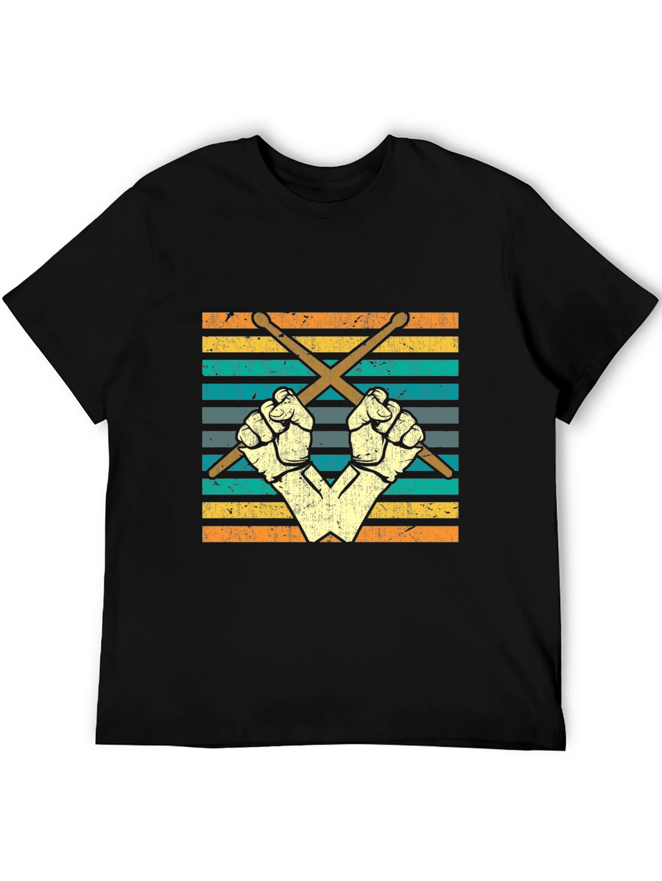 Retro Drummer T-Shirt - Crossed Drumsticks and Fists