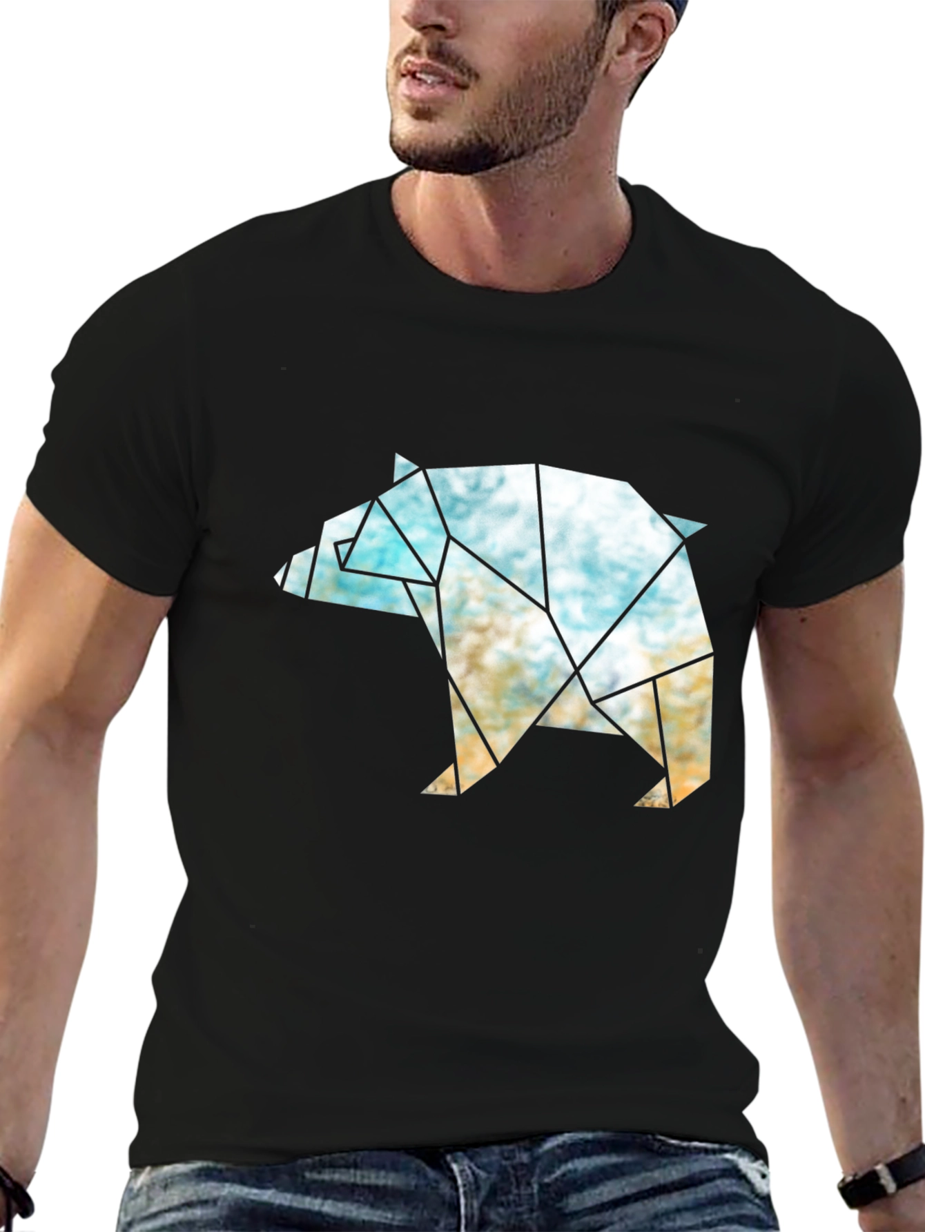 Geometric Bear Graphic T-Shirt - Modern Black Tee